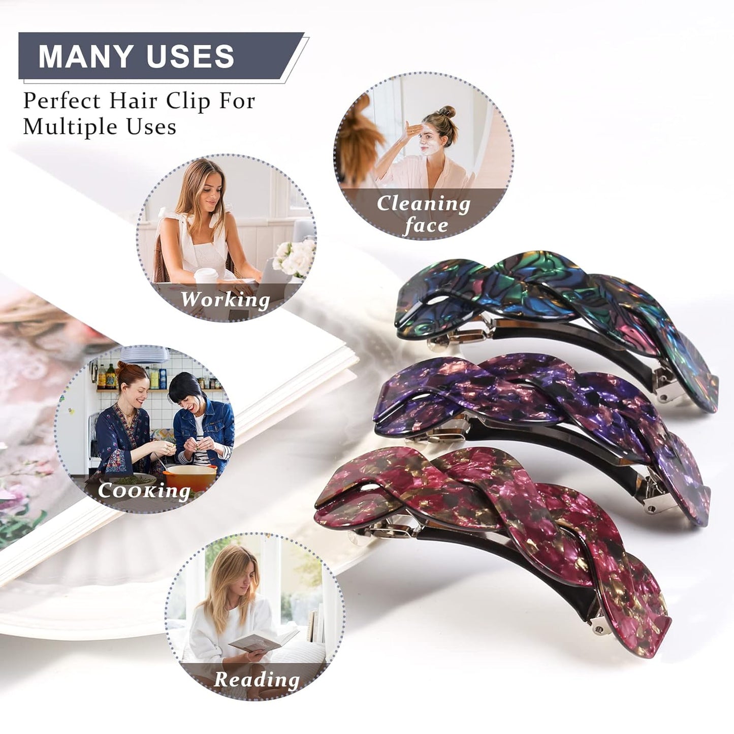 Women's Hair Barrettes - Elegant French Retro Accessories for Thick Hair Daily Wear (3pcs Large)