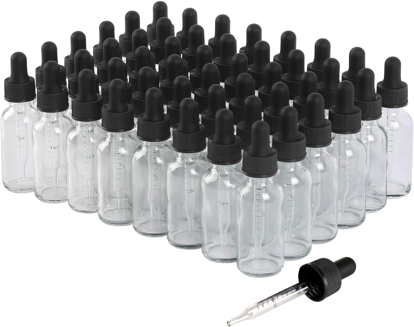 48 Pack,1oz Glass Dropper Bottle, Clear Tincture Bottles with Dropper, Pretty Finish for All Kinds of Liquids,Oil Bottles for Hair- Stronger Suction ideal for Leakproof Travel