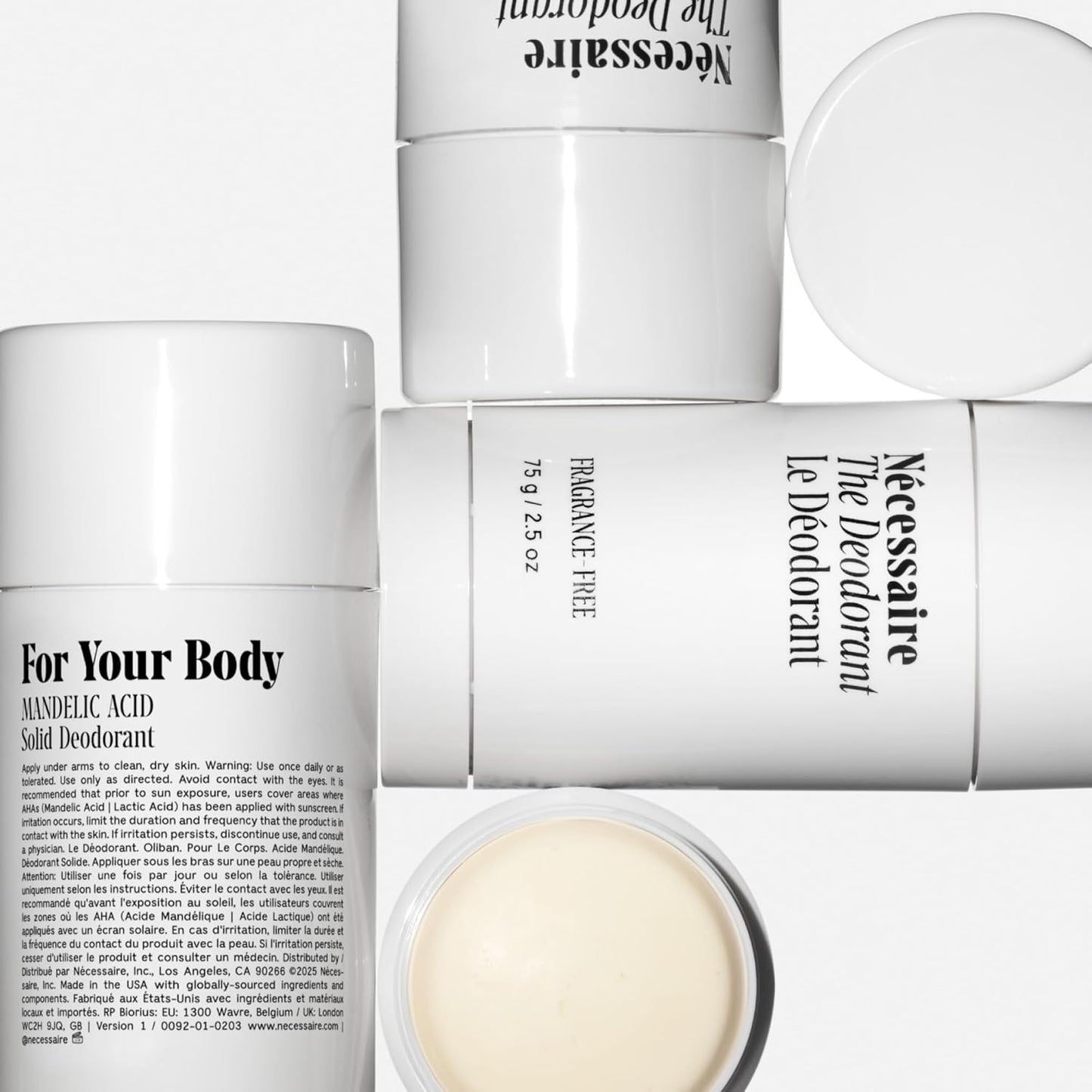 Nécessaire The Deodorant Fragrance-Free | Natural Aluminum Free Deodorant For Women & Men. Extra Strength Treatment with Mandelic Acid. Free of Baking Soda, Ozokerite & Parabens (75 g/2.5 oz)