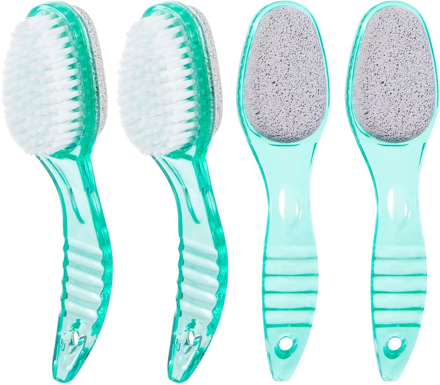 4 Pcs Foot Brush for Shower with Handle 2 in 1, Large Foot Pumice Stone Brush Scrubber Foot File Calluses Remove Suitable for Horniness Foot Spa, Foot Care Smooth Skin (Green)