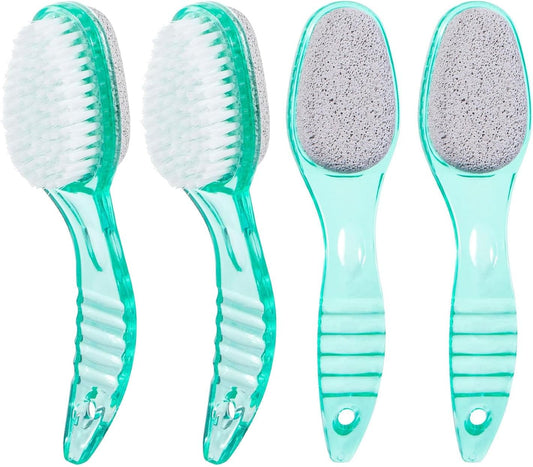 4 Pcs Foot Brush for Shower with Handle 2 in 1, Large Foot Pumice Stone Brush Scrubber Foot File Calluses Remove Suitable for Horniness Foot Spa, Foot Care Smooth Skin (Green)