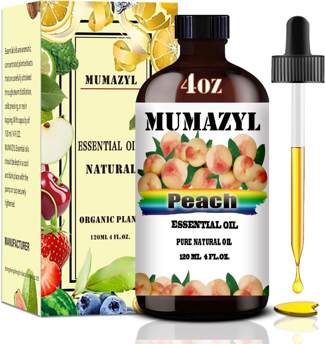 Peach Essential Oil, Peach Oil 4 Fl Oz 120ML for Diffuser Humidifier Yoga Cleaning DIY Candle Soap Making Essential Oils