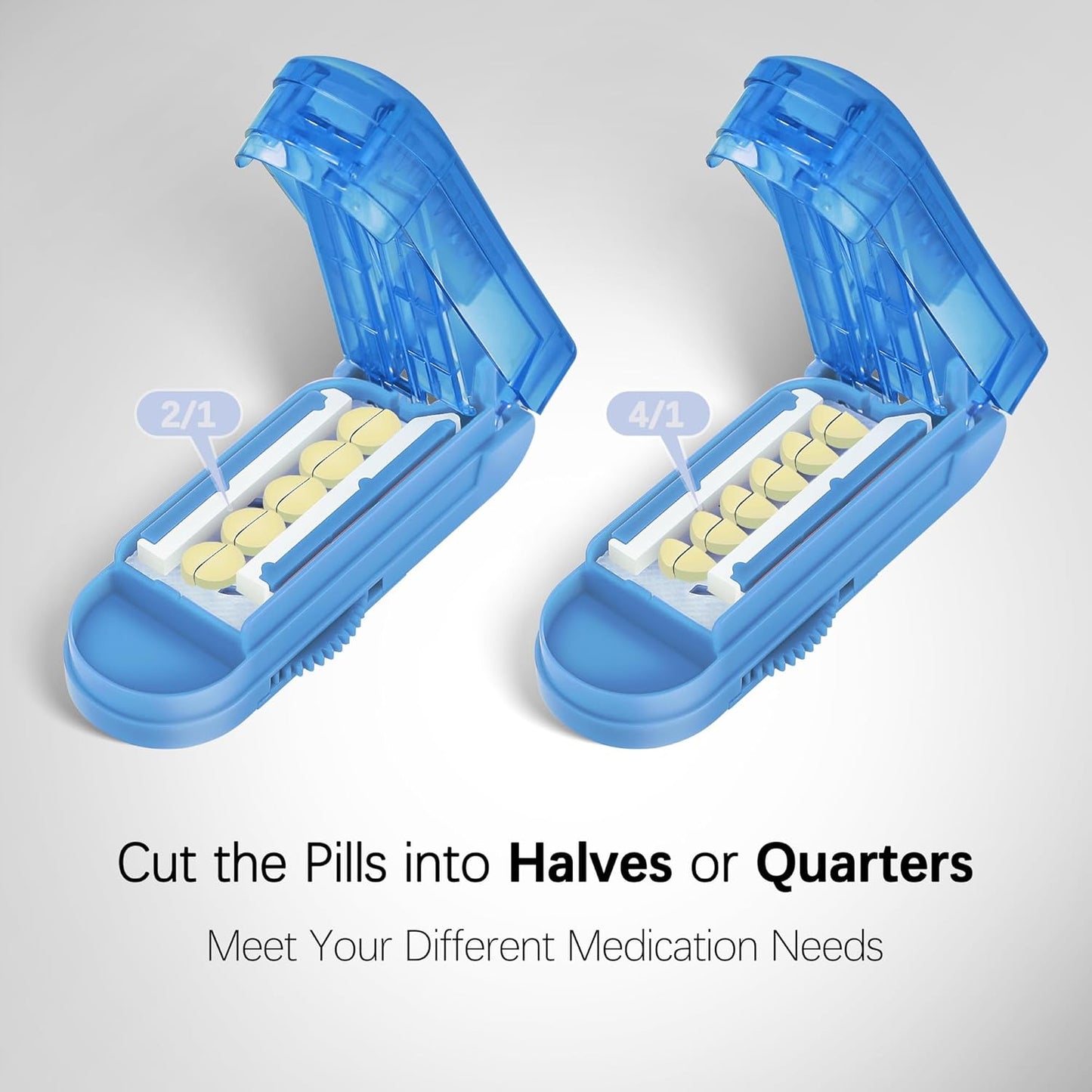 Pill Cutter Splitter for Small and Tiny Pills, Pill Cutter for Small or Large Pills, Pill Splitter for Multiple Pills at a Time with Centering Device and Stainless Steel Blade (Blue)