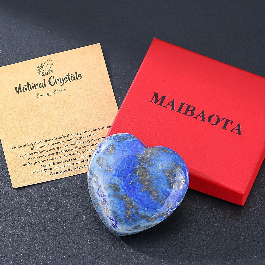 MAIBAOTA 60 mm Lapis Lazuli Crystal Large Heart Love Stone Healing Crystals Heart Stone for Women Natural Reiki Gemstone Polished Heart Shaped Rocks Meditation