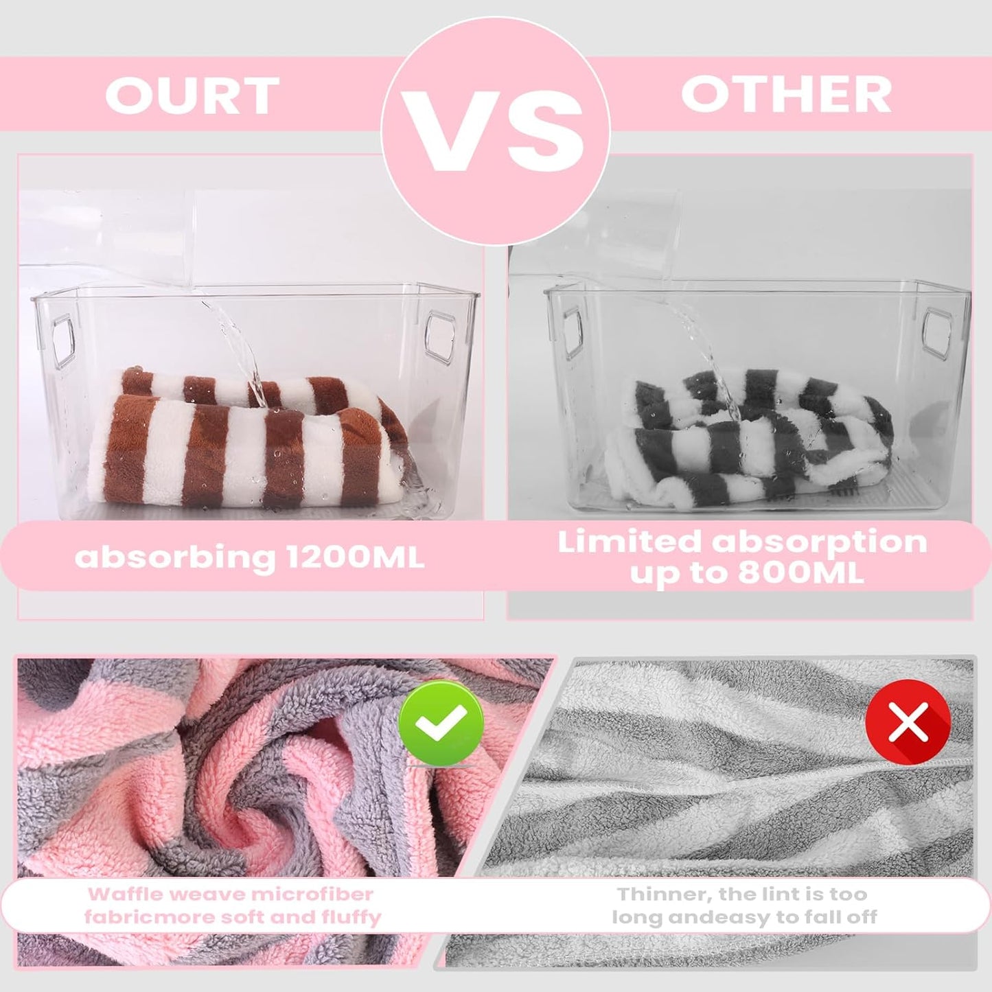 3 Pack Microfiber Hair Towel Wrap for Women, Fast Drying Hair Turban with Button, Anti-Frizz Large Hair Towel for All Hair Styles, Soft & Absorbent Hair Drying Towel