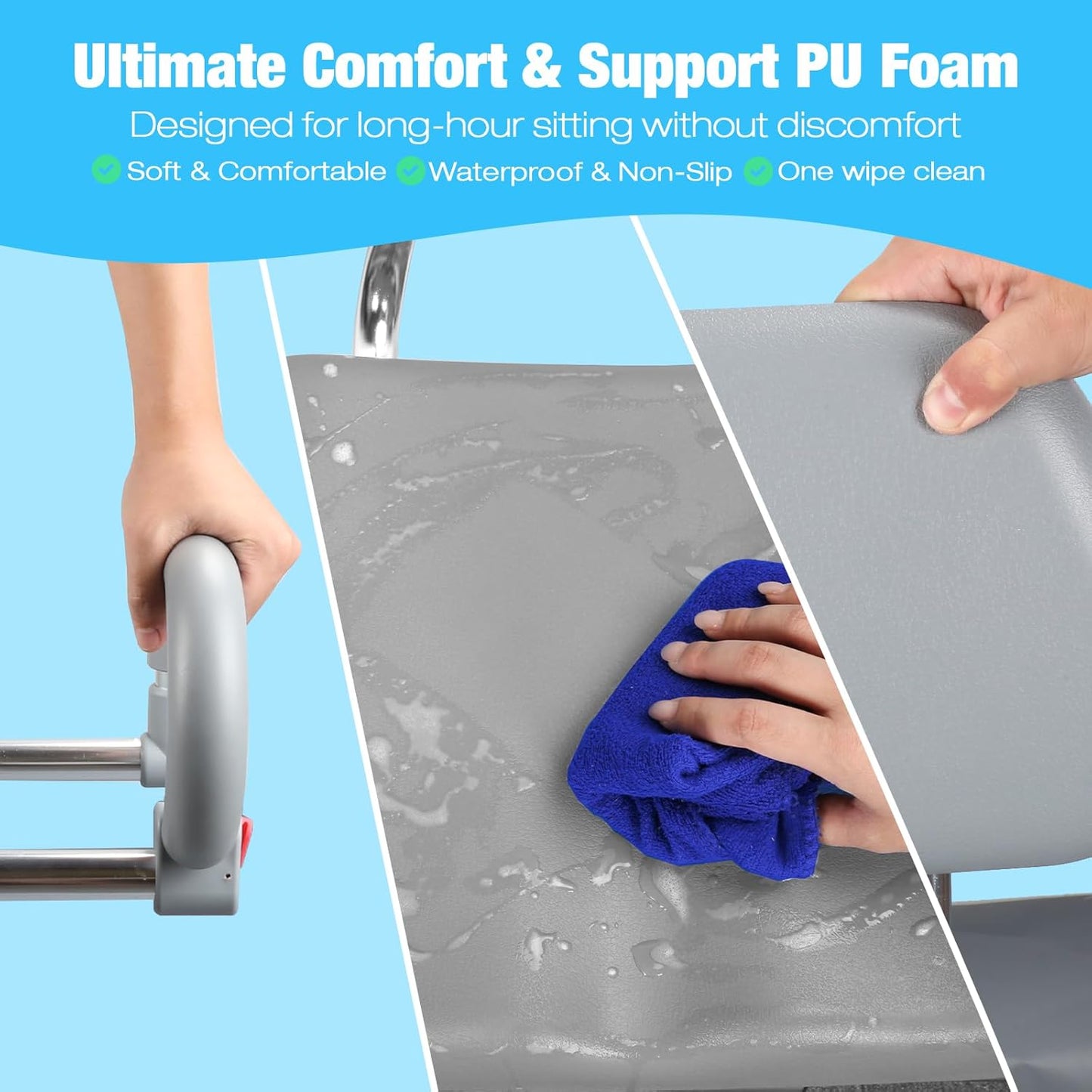 Swivel Shower Chair with Arms and Back,Anti-Slip Design,with Security Belt for Elderly and Disabled,Adjustable Height and Backrest,One-Touch Rotate Shower Chair,Gray