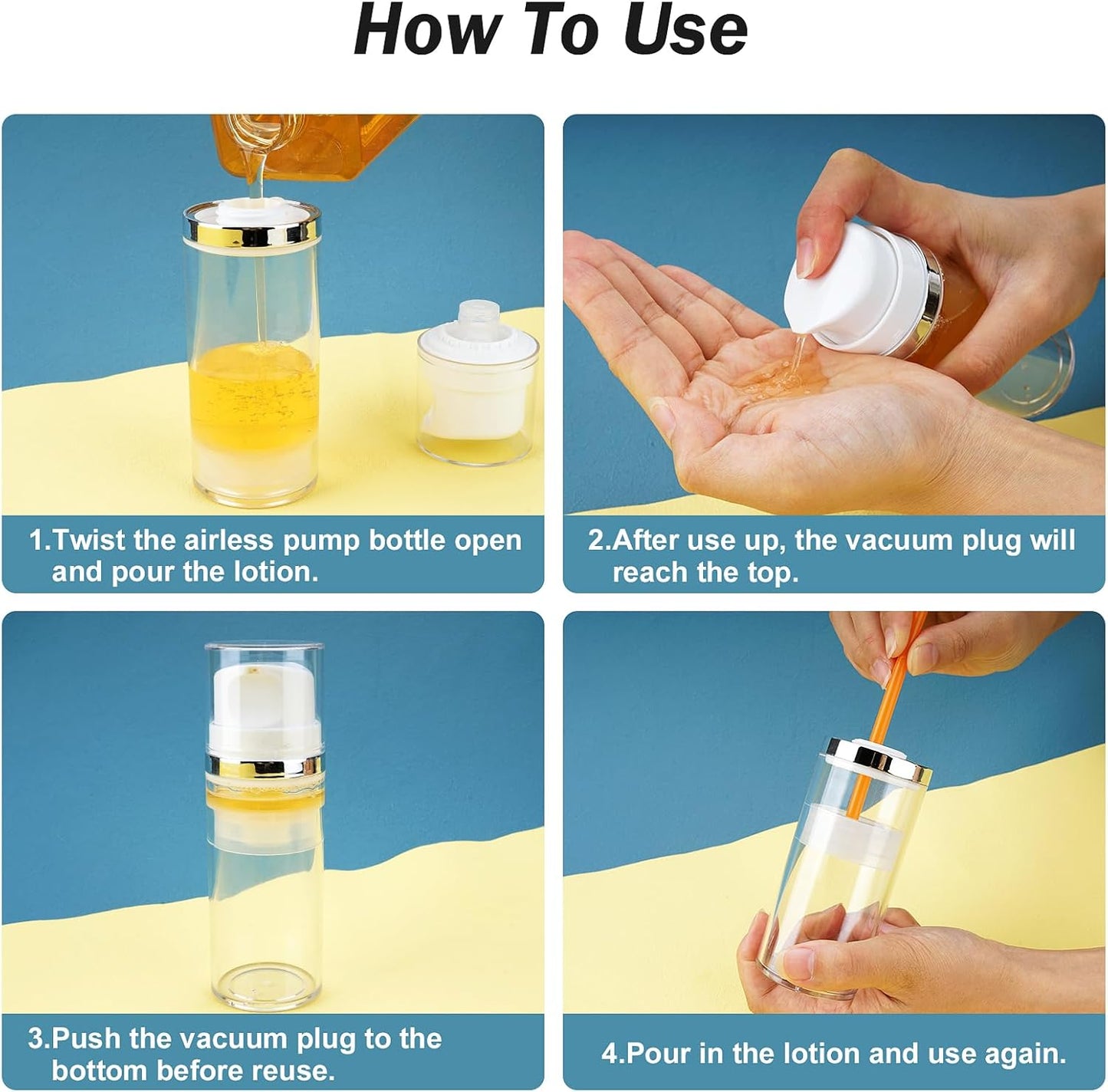 Cosywell Airless Pump Bottles 3.4oz/100ml 6 Pack Dispenser Empty Moisturizer Jars Cosmetic Container Travel Bottles for Shampoo Lotion Cream (Clear)