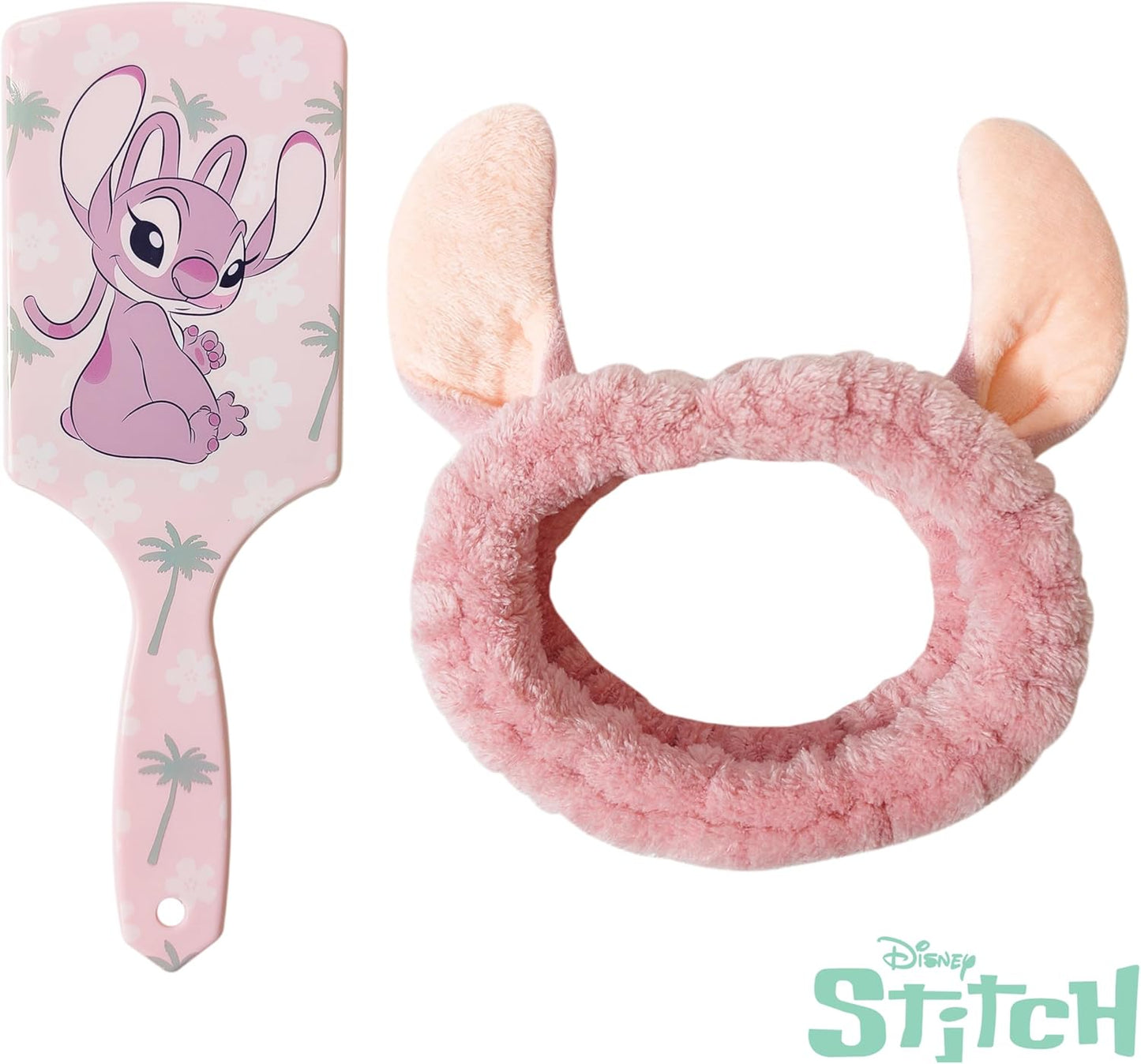 LUV HER Kids Disney Hair Brush & Spa Headband Set for Girls - Features Angel from Lilo and Stitch - Fun Grooming Kit for Detangling Styling - Soft & Stretchy One Size, Ages 3+