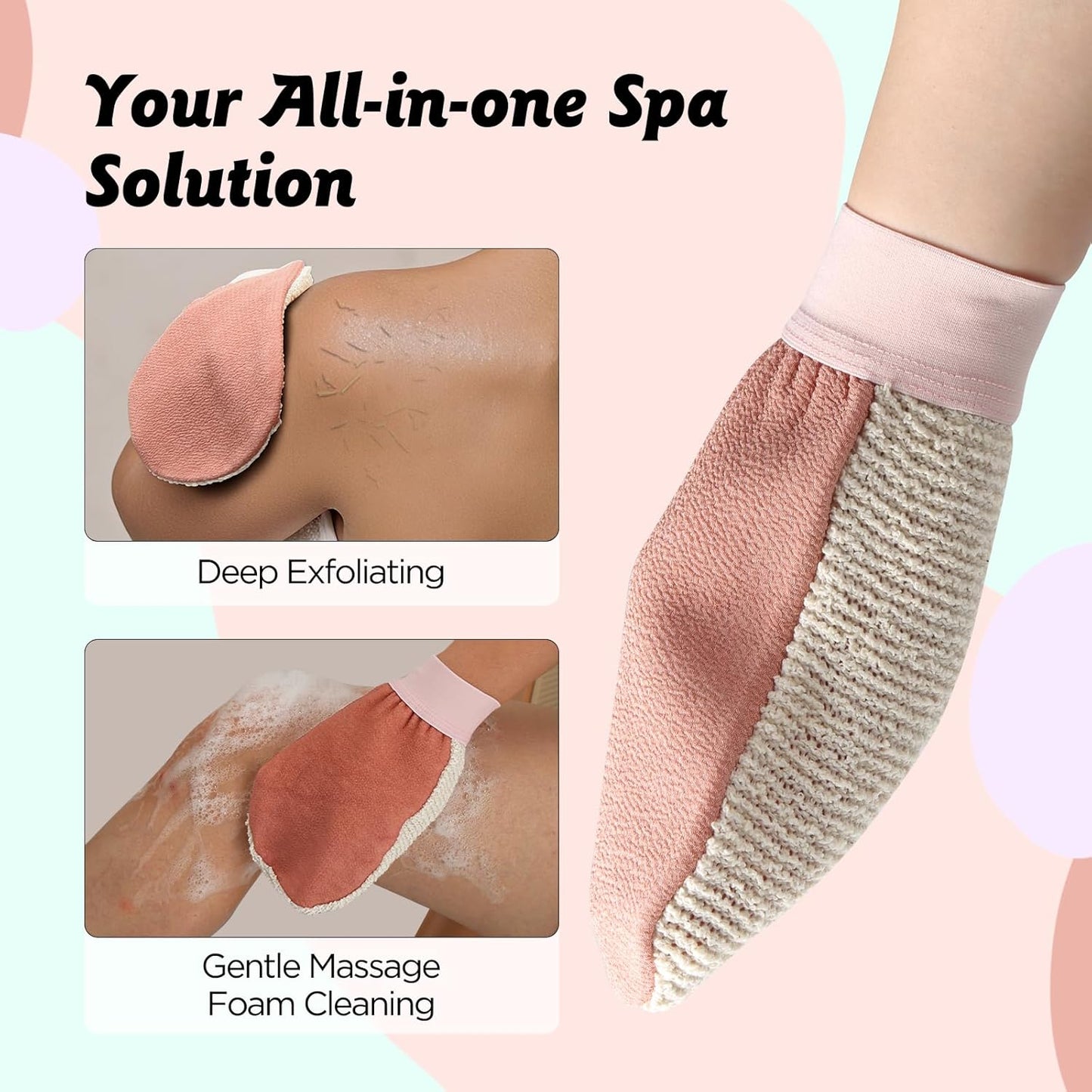 LOTTA Dual-Sided Exfoliating Gloves - Natural Viscose & Sisal for Deep Body Scrub & Massage - Gentle for Sensitive Skin - Replaces Loofah (Pink-Rough)