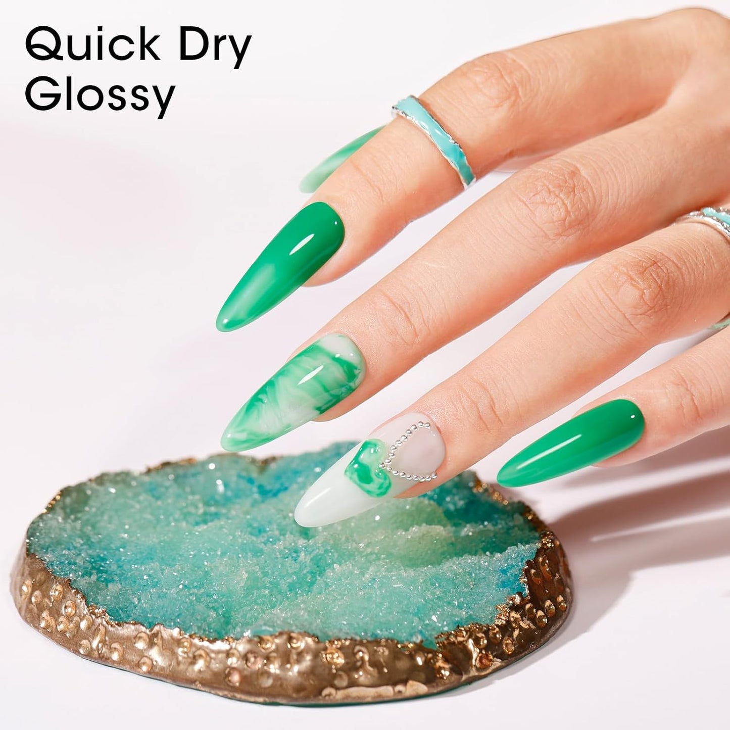GELLEN Green Jelly Gel Nail Polish, Sheer Emerald Jade Glass Ice UV Light Gel Polish, Transparent, No Wipe, Soak Off, for Women Girls Manicure Salon Home