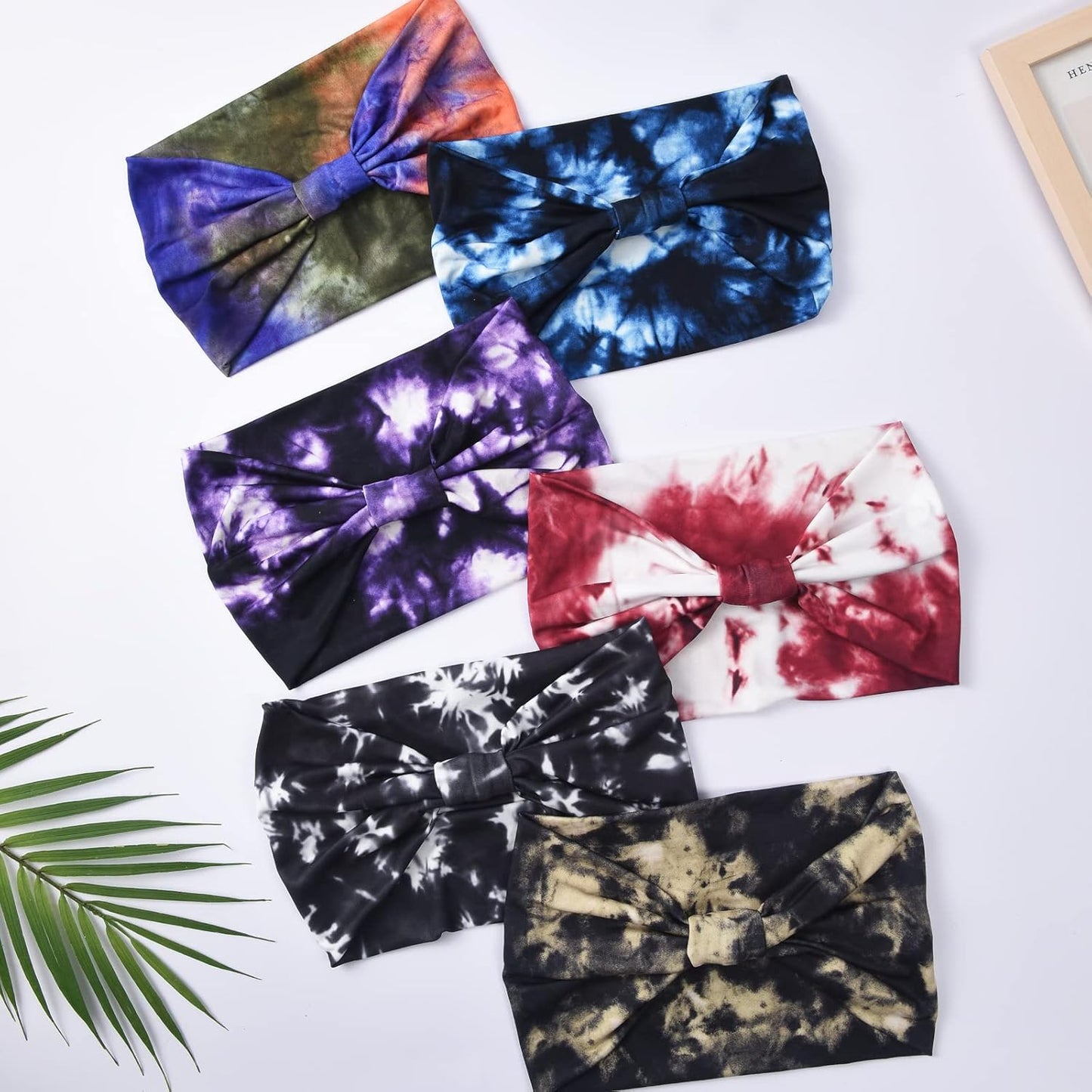 Yeshan Wide Non Slip Boho Elastic Tie Dye Headbands - Yoga Workout Sweat Bands Running Sport Hair Bands, Pack of 6
