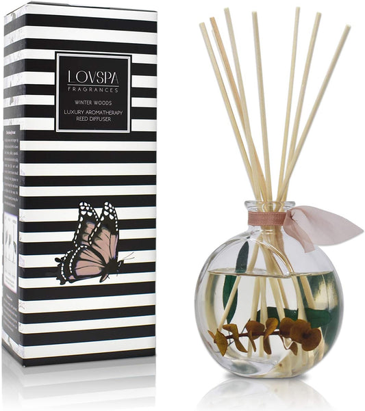 LOVSPA Reed Diffuser Set, Winter Woods Scented Oil Diffuser with Sticks, Home Fragrance Accessories for Bathroom Shelf Decor, Aroma Diffusers for Home or Office Desk, USA Made