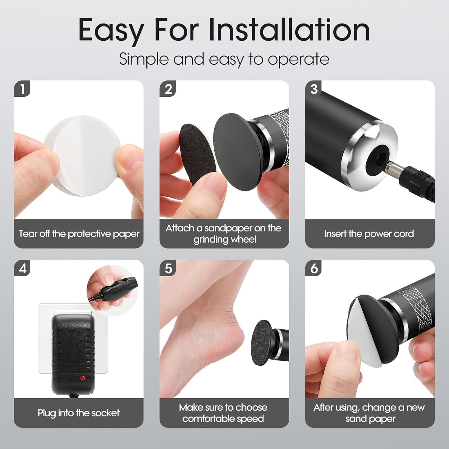 Upgraded Electric Foot Callus Remover, Adjustable Speed Feet File, Pedicure Tools with 60 Sandpaper Discs for Man Women Dead Skin, Hard Cracked Skin, Dry Skin, Ideal Gift - Black