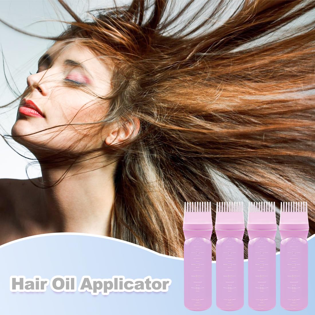 ELANE 4 Pcs Root Comb Applicator Bottle 6oz,Hair Oil Applicator Bottle for Hair,Oil Comb Applicator Hair Bottle Applicator for Hair Dye Shampoos Hair Salons Camping Traveling(Pink)