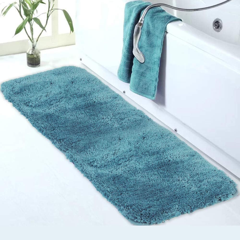 Walensee Large Teal Shaggy Bath Mat (24 x 72), Extra Soft, Absorbent, Machine Washable Microfiber, Non Slip, Luxury Bathroom Floor Mat