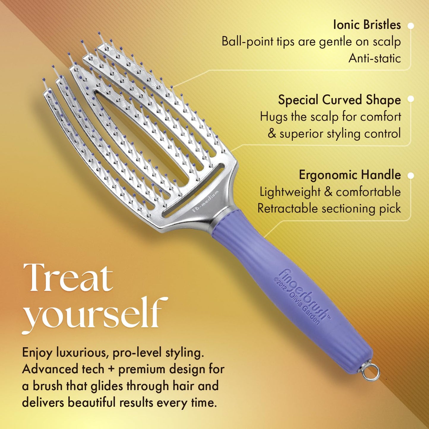 Olivia Garden Fingerbrush - Ionised Nylon Bristles - Medium Size - Purple Silver