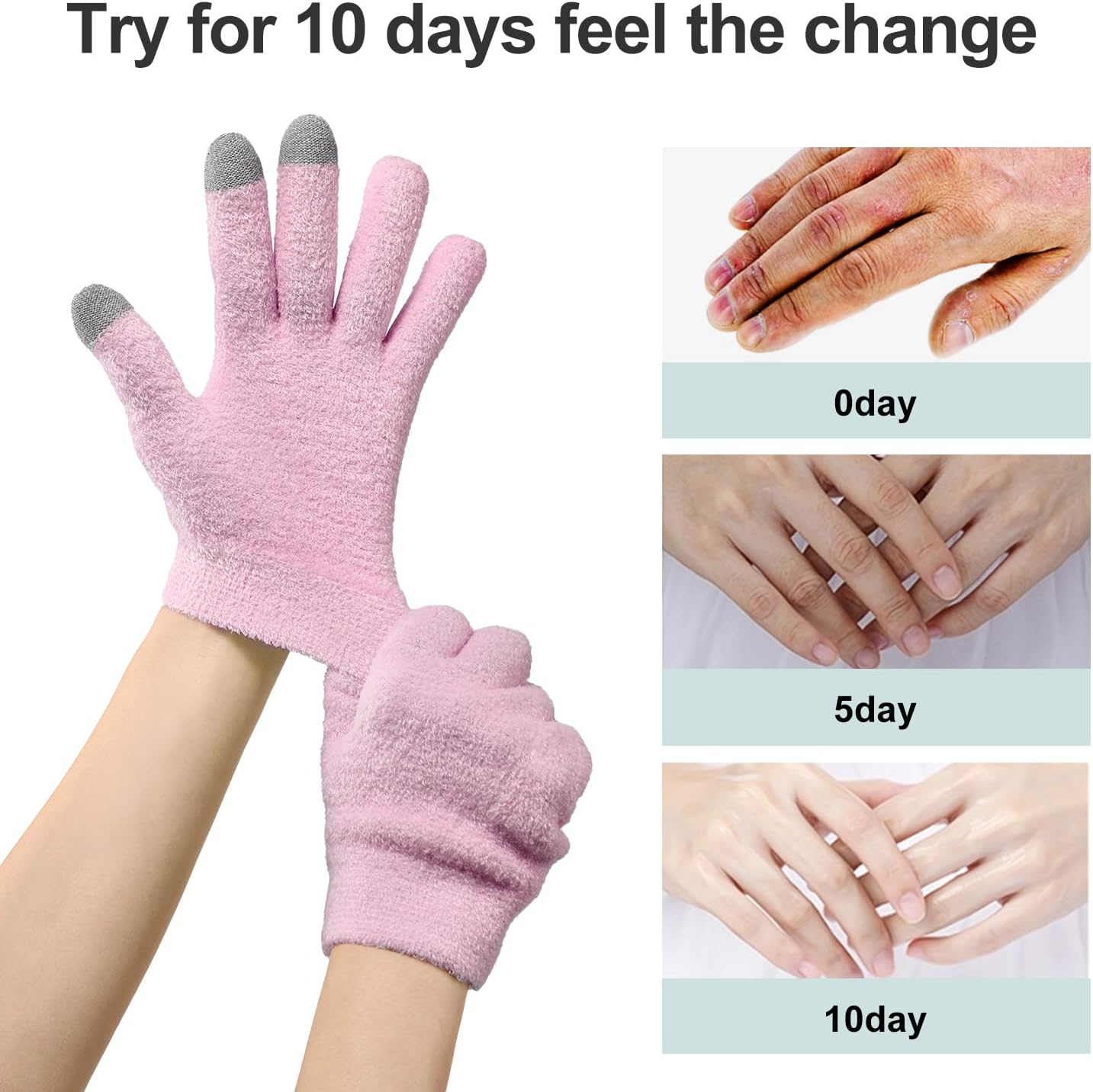 MoyRetty Touchscreen Silicone Moisturizing Gloves for Dry Hands Overnight, Reusable Hand Spa Gloves with Vitamin E & Jojoba Oil-Pink