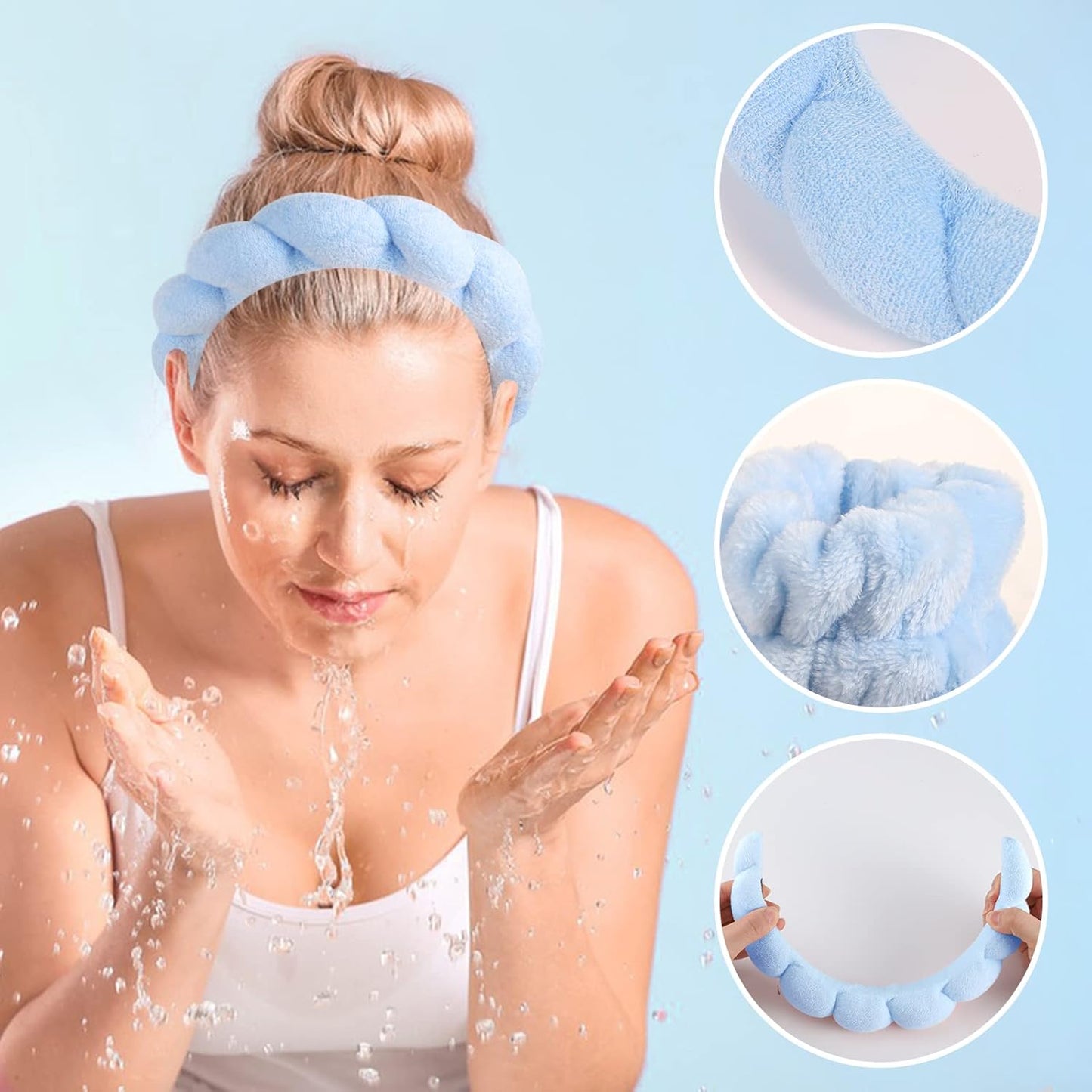 Sponge Spa Headband for Women, Makeup Headband and Wrist Washband Set Skincare Headband for Teen Girl Valentine's Day Gifts Trendy Stuff