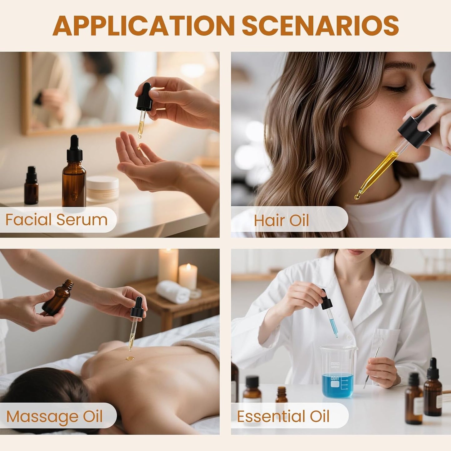 50 Pack 1oz Amber Glass Dropper Bottles Leakproof with Funnels, Eye Droppers, Extra Caps, Labels - Refillable UV 30ml Empty Bottles for Tinctures, Essential Oils, Perfume, Beard, Hair Oil