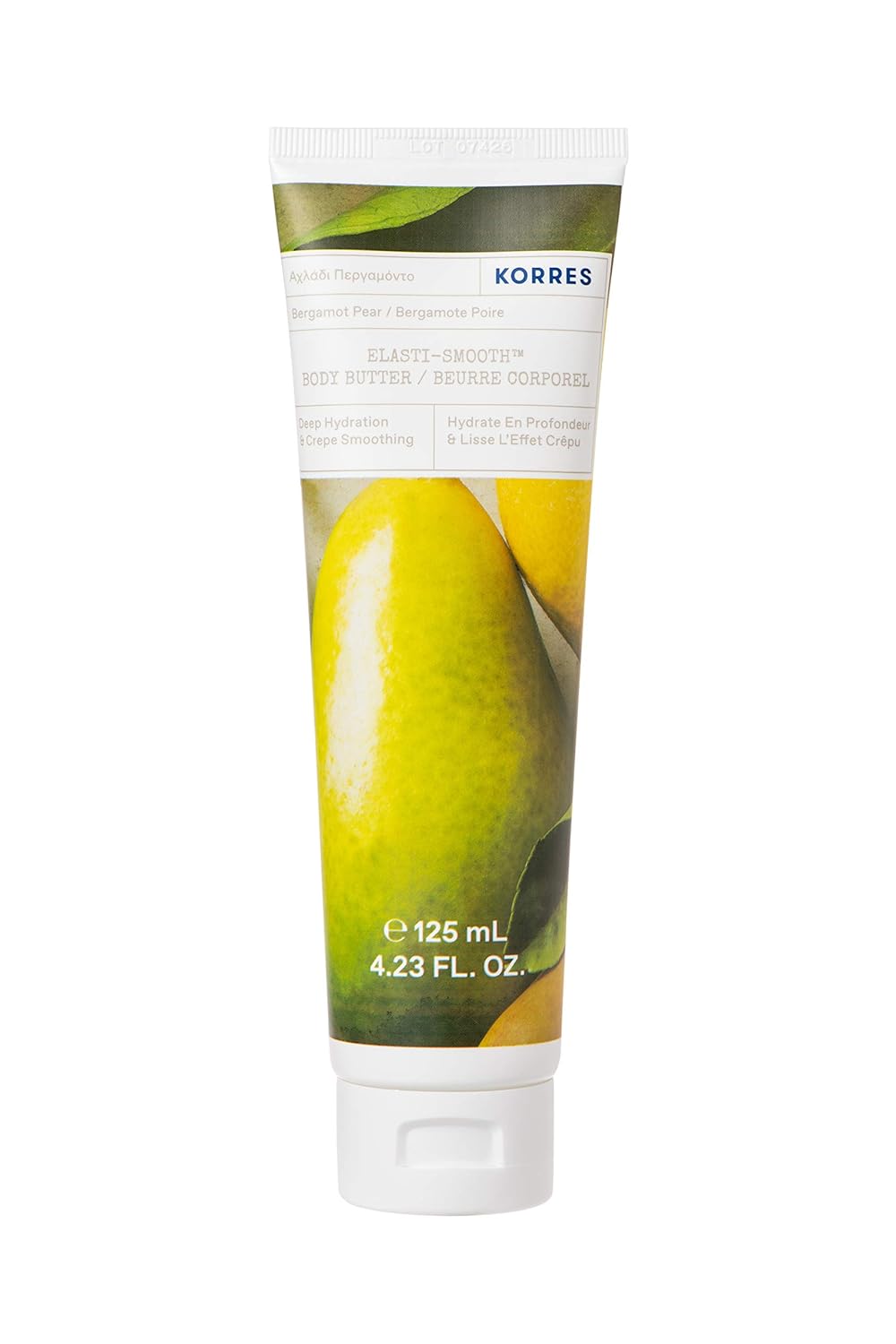 KORRES Elasti-Smooth Body Butter Cream, Dry Skin Lotion with Shea Butter and Almond Oil, Moisturizing, Firming, Tightening and Hydrating After Shower Care, Bergamot Pear, 4.23 Fl Oz