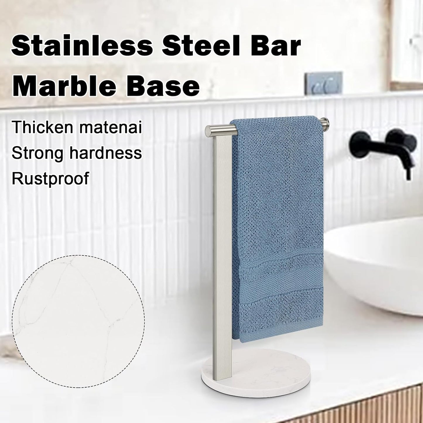 Stainless Steel L-Shaped Hand Towel Holder, SUS304 Bathroom Towel Rack with Thickened Base for Countertop Vanity (Brush Nickel)