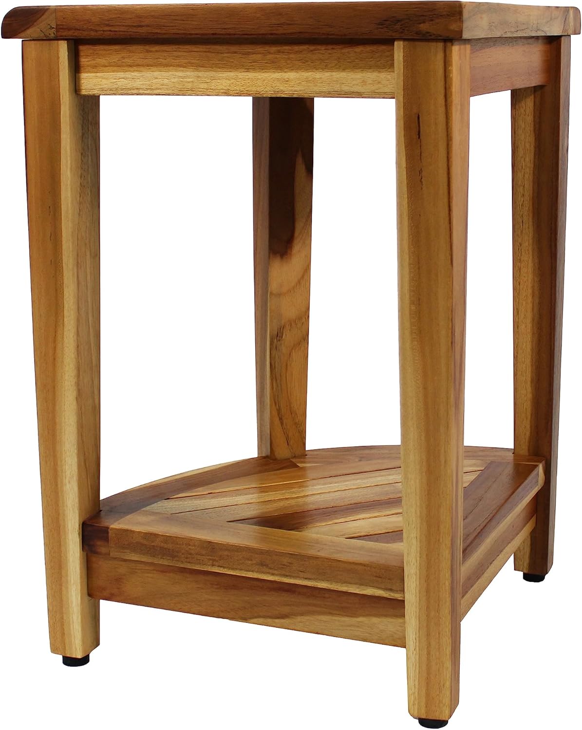 EcoDecors 24" Extended Height Snazzy Corner Natural Color Waterproof Teak Wood Shower Bench Stool Seat Chair for Inside Shower Storage Shelf Provides Safety and Storage for Bathroom Accessories