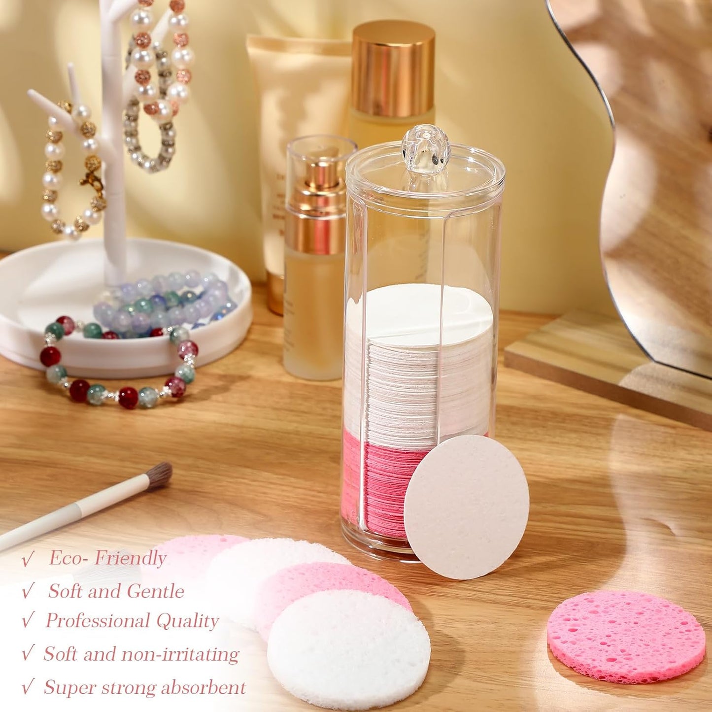 Sieral 120 Pcs Compressed Facial Sponges with Container Disposable Face Sponge Pads for Washing Face Cleansing Exfoliating Esthetician Makeup Removal(Round,White, Pink)