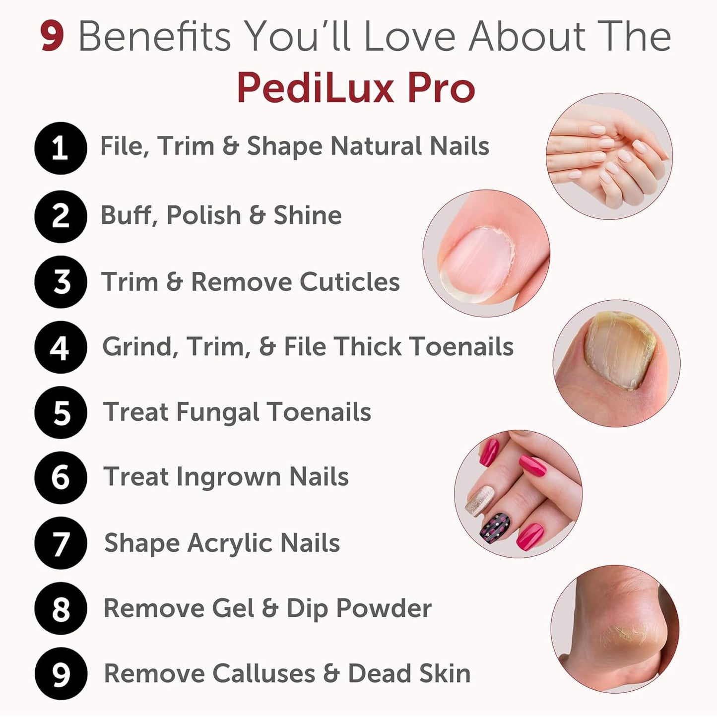 PediLux Pro Professional Manicure Pedicure Kit, Cordless Electric Nail File Drill Set, Thick Toenail Grinder, Toe Nail Dremel Tools, Filer, Buffer, Sander, Remove Cuticles, Callus for Women & Men