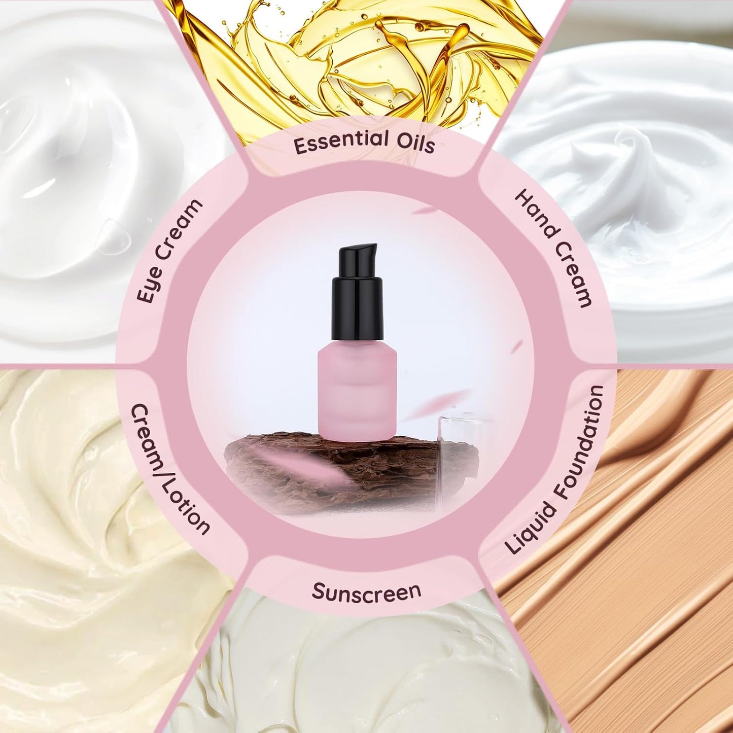 Segbeauty 0.5oz Frosted Glass Lotion Pump Bottles, 3pcs Refillable Travel Size Containers for Lotions, 15ml Pink Glass Small Travel Containers for Creams, Mini Hair Oil Bottle Pump Dispenser Empty