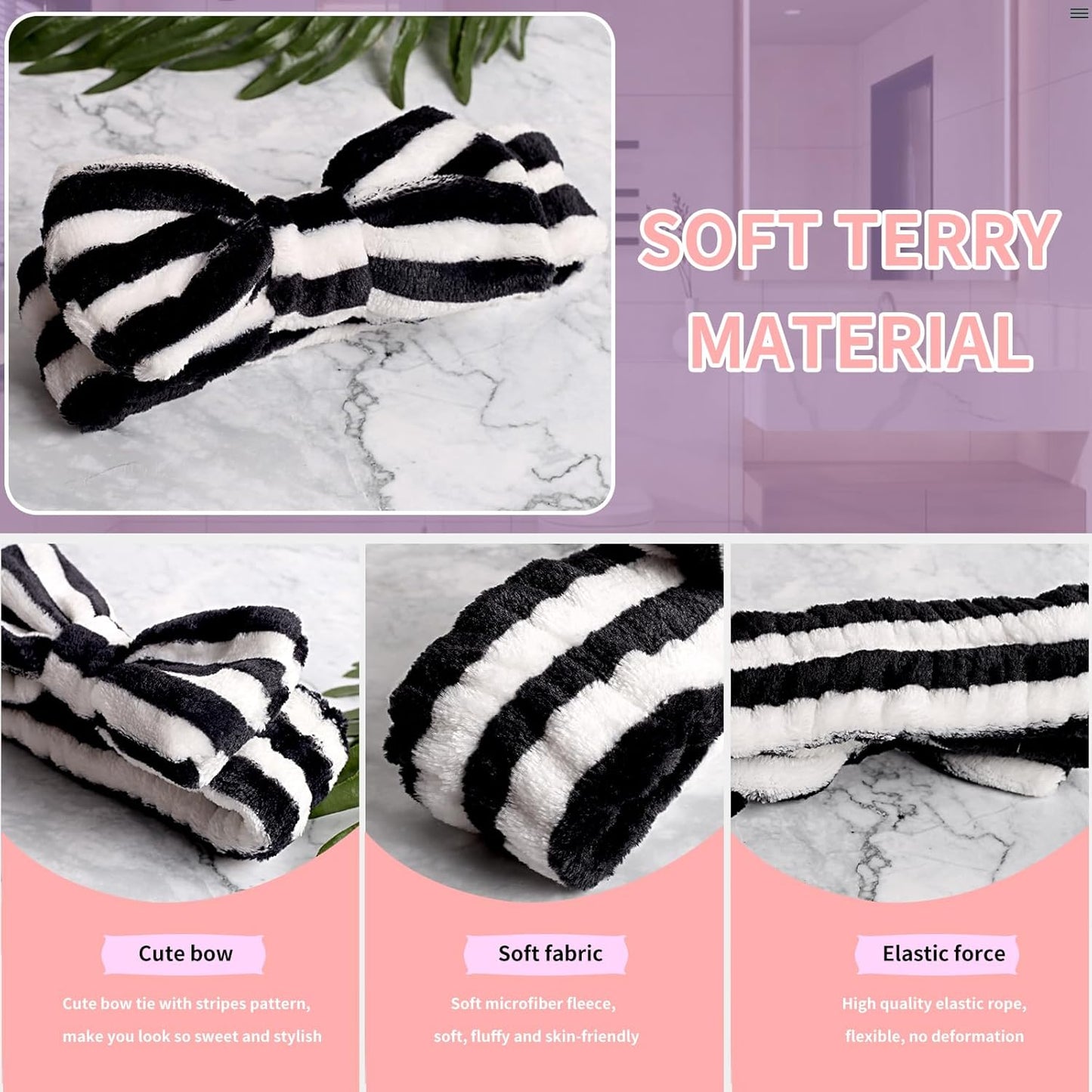 WSYUB Makeup Headband Set, Spa & Wristband, Face Washing Headband for Women & Girls, Black & White