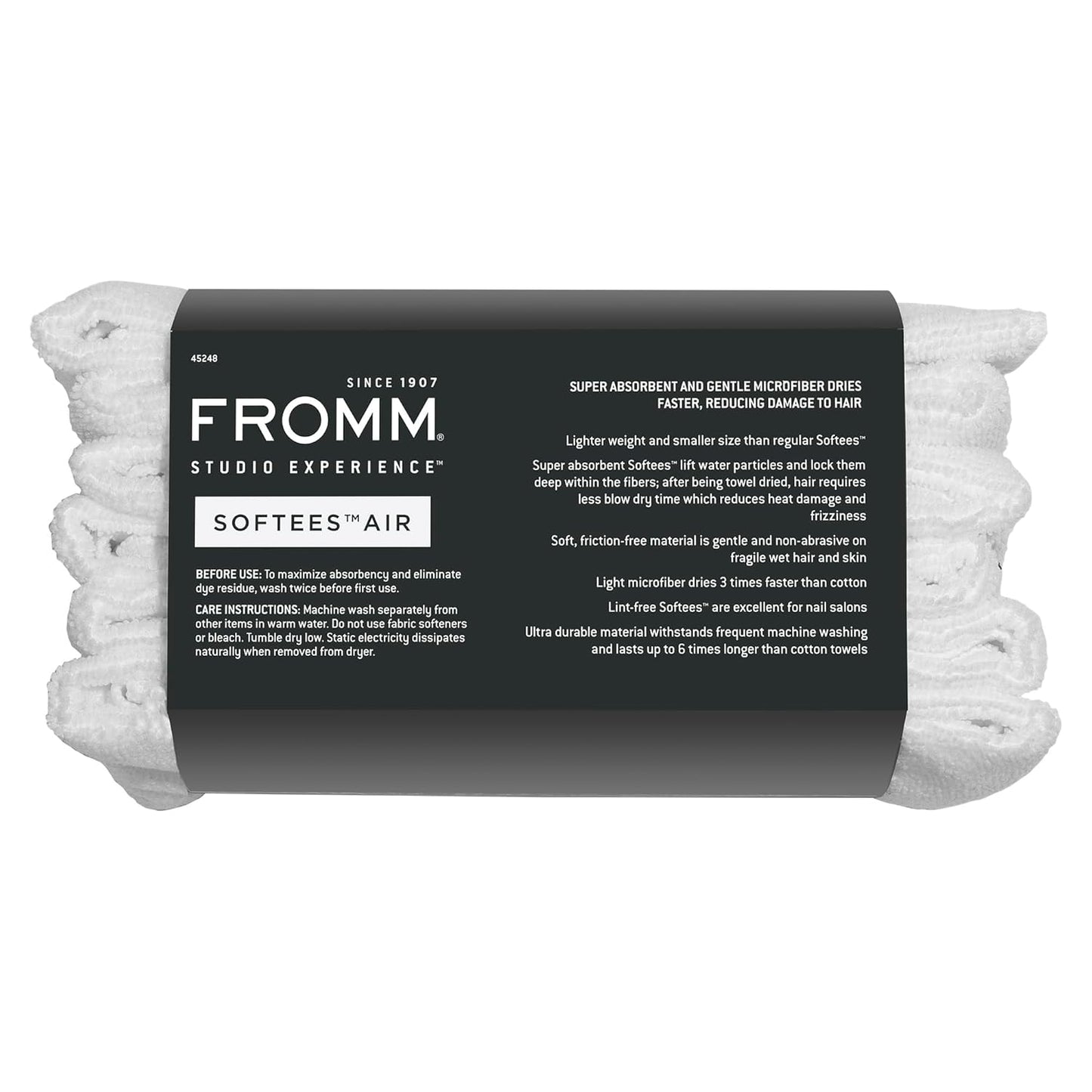 Fromm Softees Air Microfiber Lightweight Salon Hair Towels for Hairstylists, Barbers, Spa, Gym in White, 15.5" by 25.5", 6 count Perfect Hair Care Towel for Drying Curly, Long, Wavy Hair