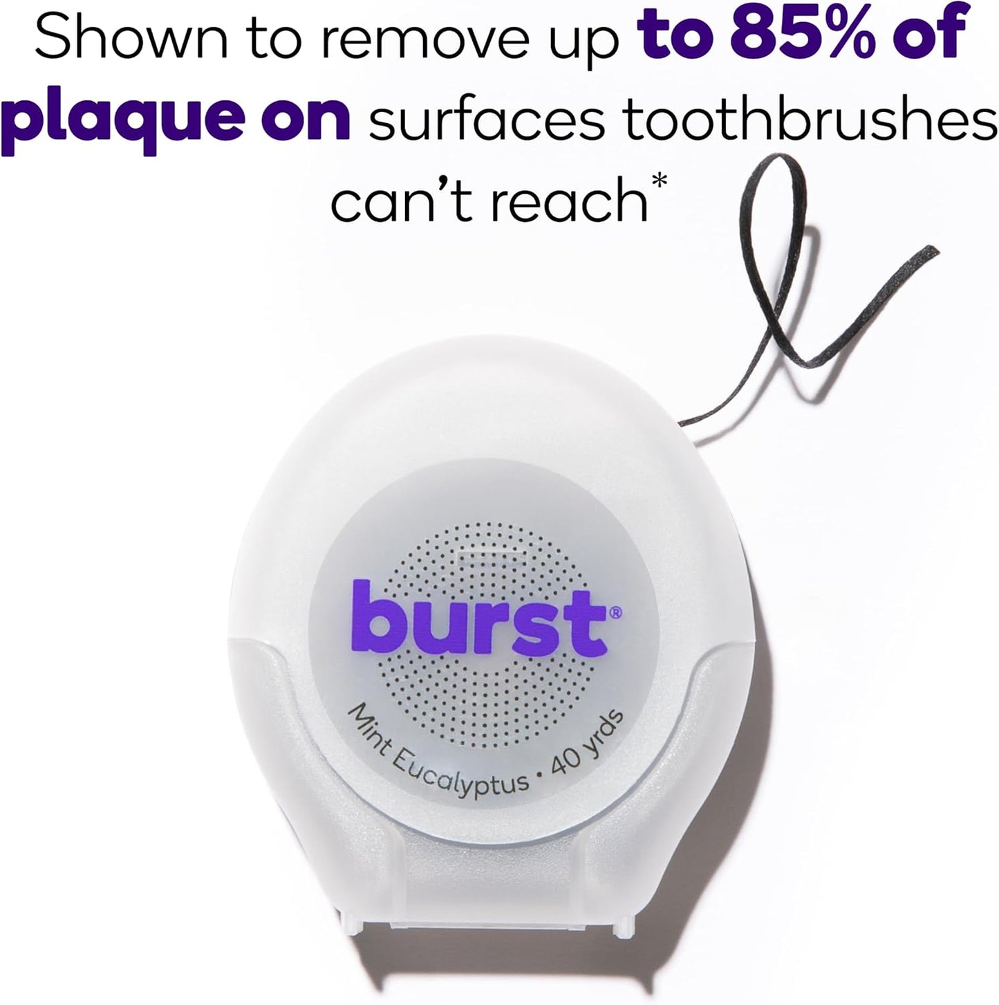 BURST Expanding Dental Floss (Mint Eucalyptus/80 Yards) | Stain Absorbing & Woven with Xylitol Coating to Fight Cavities | Vegan | Paraben Free