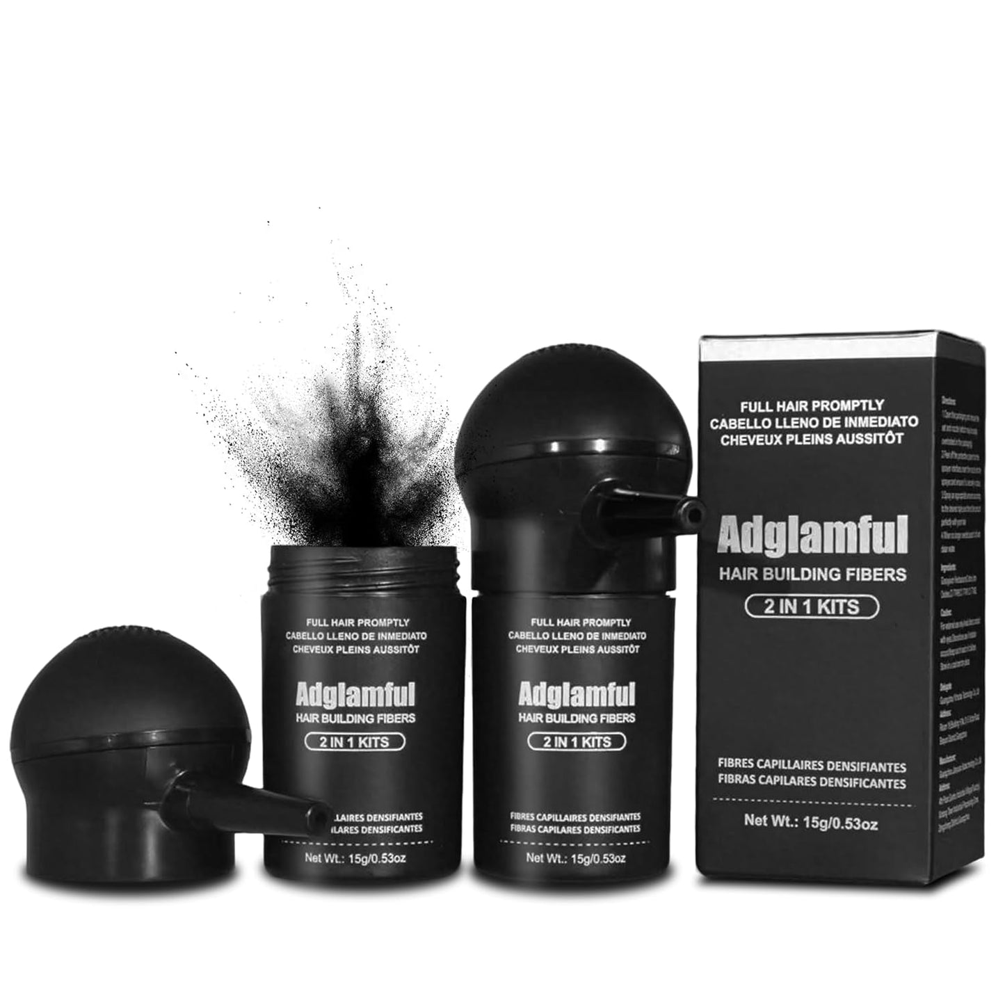 2PCS Hair Fibers for Thinning Hair, Hair Building Fibers Powder Set, Instant Coverage Bald Spots Hair Loss for Men & Women with Spray Applicator (Black, 15g*2)