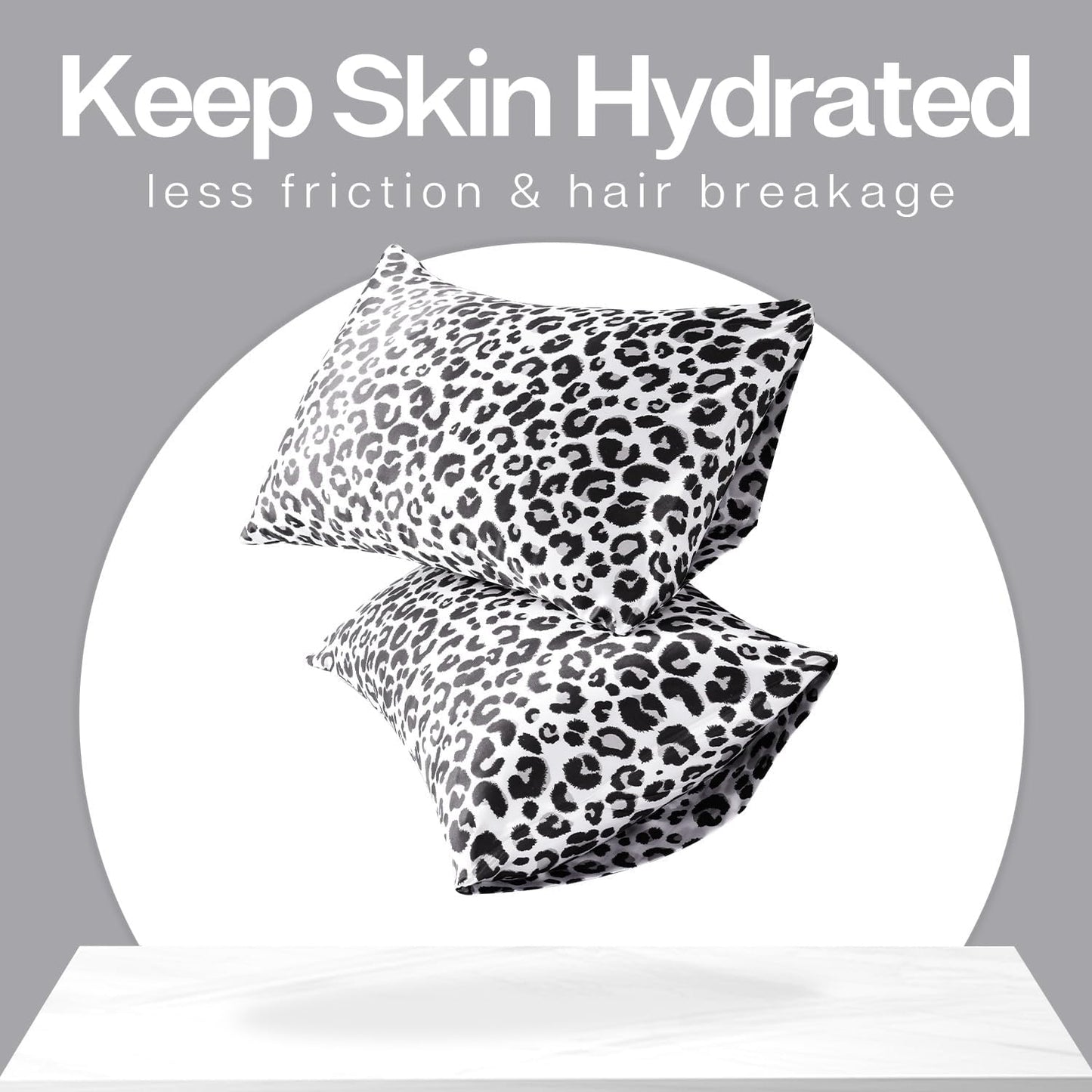 MR&HM Satin Pillowcase for Hair and Skin, Silk Satin Pillowcase 2 Pack, King Size Pillow Cases Set of 2, Silky Pillow Cover with Envelope Closure (20x36, White Leopard)