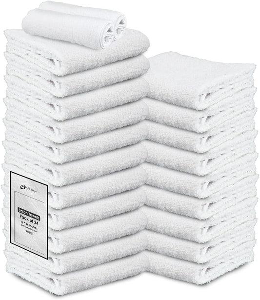 Hand Towels (Pack of 24) White Economy Towels Salon Towels - 100% Cotton Spa Towel – 16 x 27 Inches Highly Absorbable, Facial, Gym, Hair, Face Towel Bulk