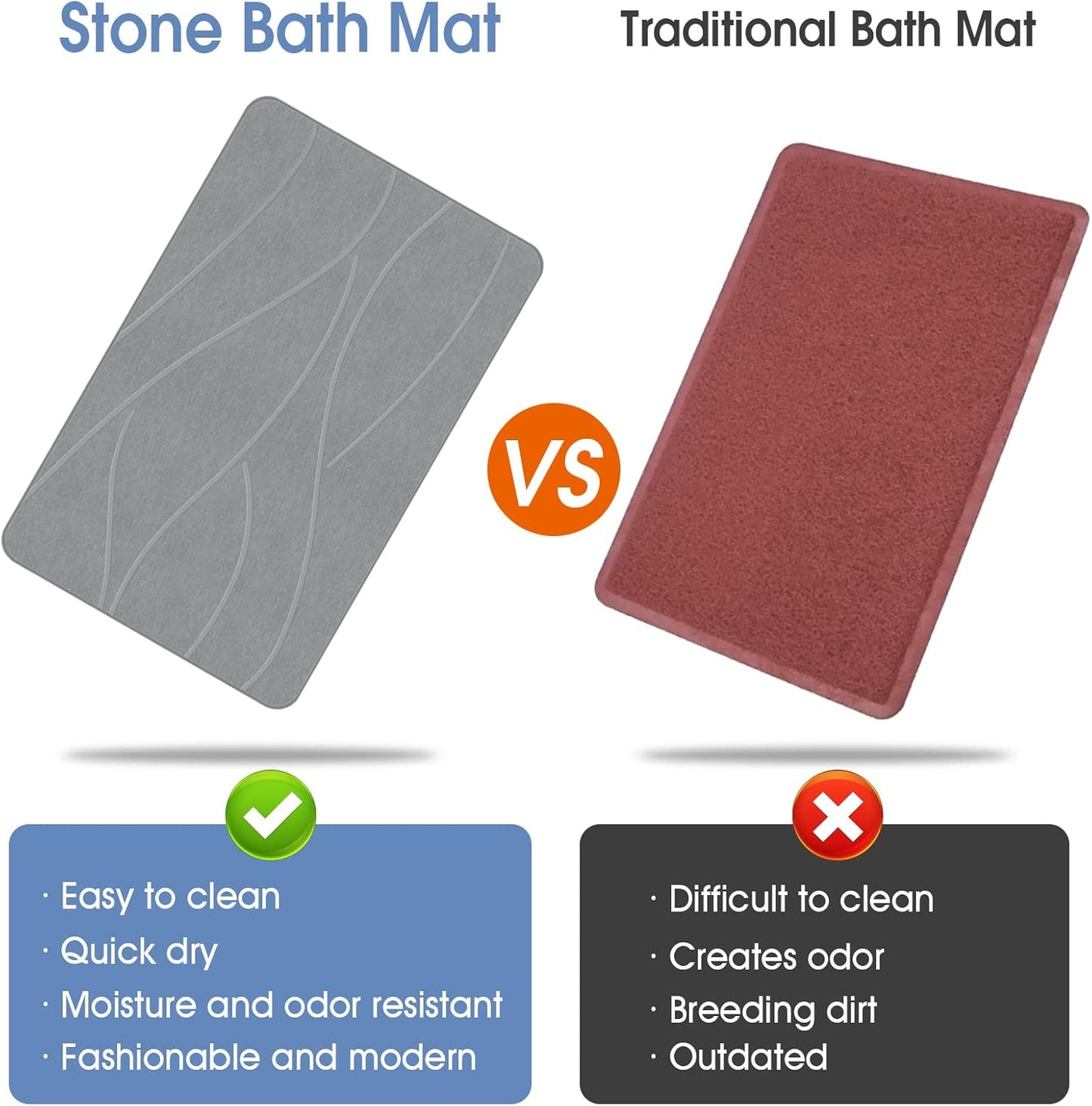 Stone Bath Mat Diatomaceous Earth Shower Mat Non-Slip Super Absorbent Diatomite Stone Bath Mats for Bathroom Floor Quick Drying Natural Easy to Clean(23.6''×15.4" Gray)