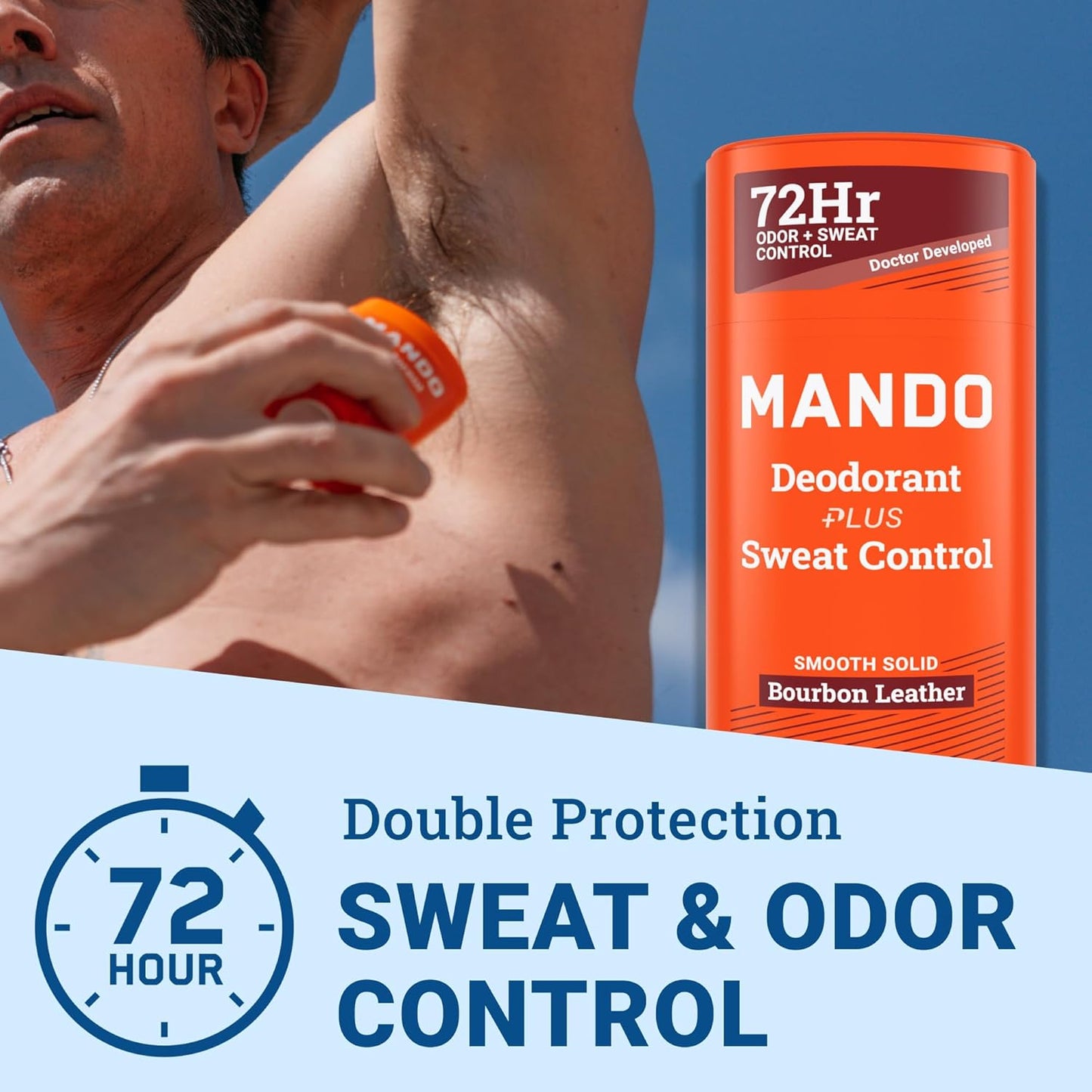 Mando Antiperspirant Deodorant Sweat and Odor Control for Men – Extra Strength Smooth Solid Stick – 72 Hour Performance – Baking Soda Free – 2.6 oz – 3 Pack – Bourbon Leather, Pro Sport, Mt Fuji