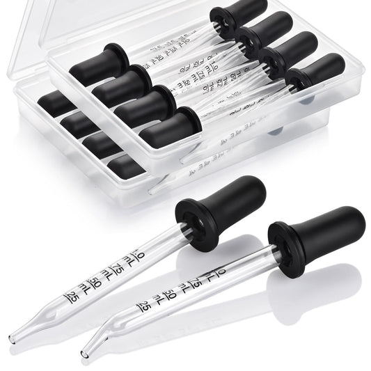 Herain 16 Pack Glass Pipette Dropper, Ear and Eye Dropper Bent & Straight Tips, 1 ml Droppers for Essential Oils, Lab, Crafts, Measuring and Transferring a Variety of Liquids