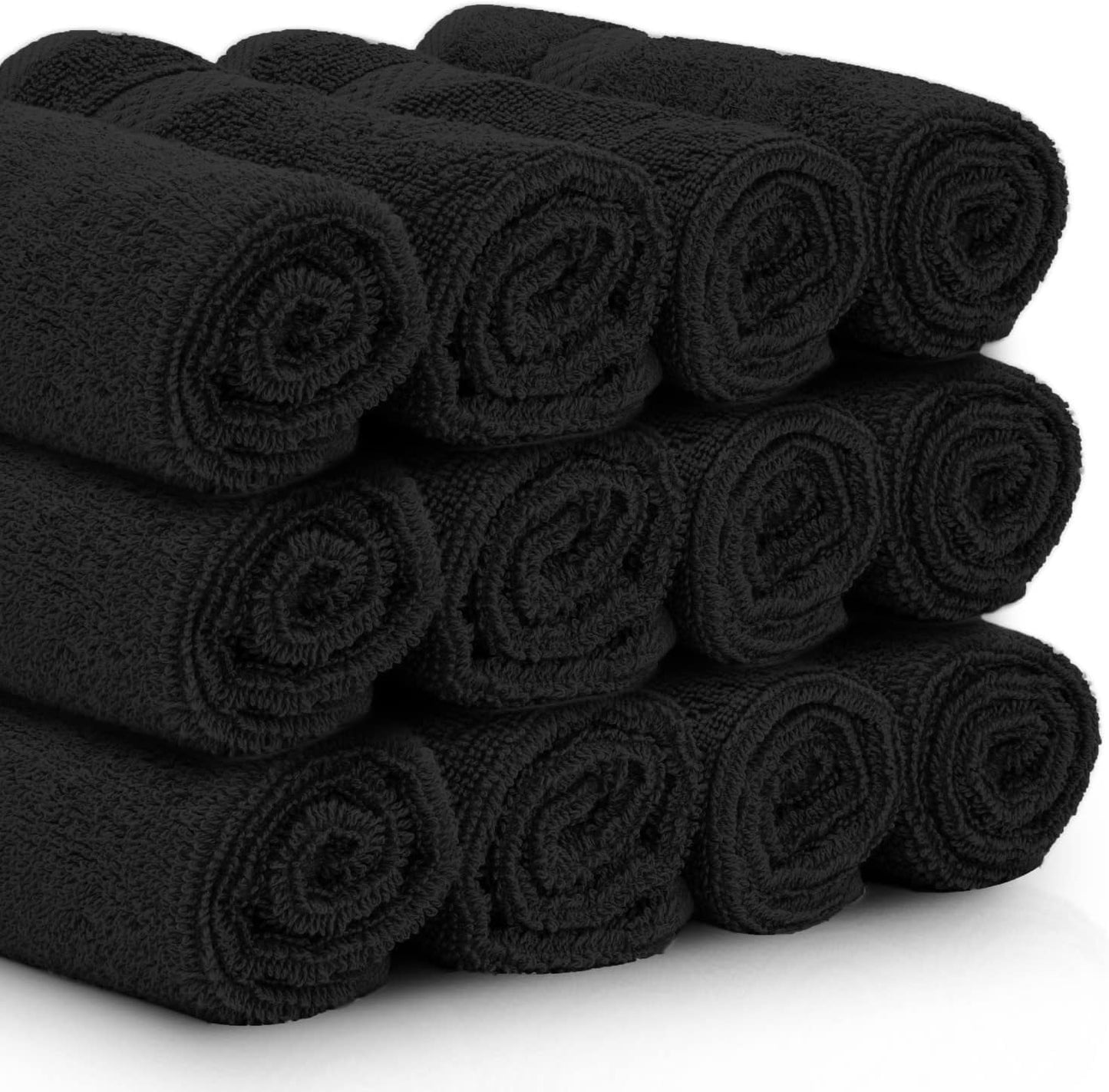 White Classic Luxury Black Hand Towels - Soft 100% Turkish Cotton | Highly Absorbent Hotel spa Bathroom Towel Collection | 16x30 Inch | Set of 6