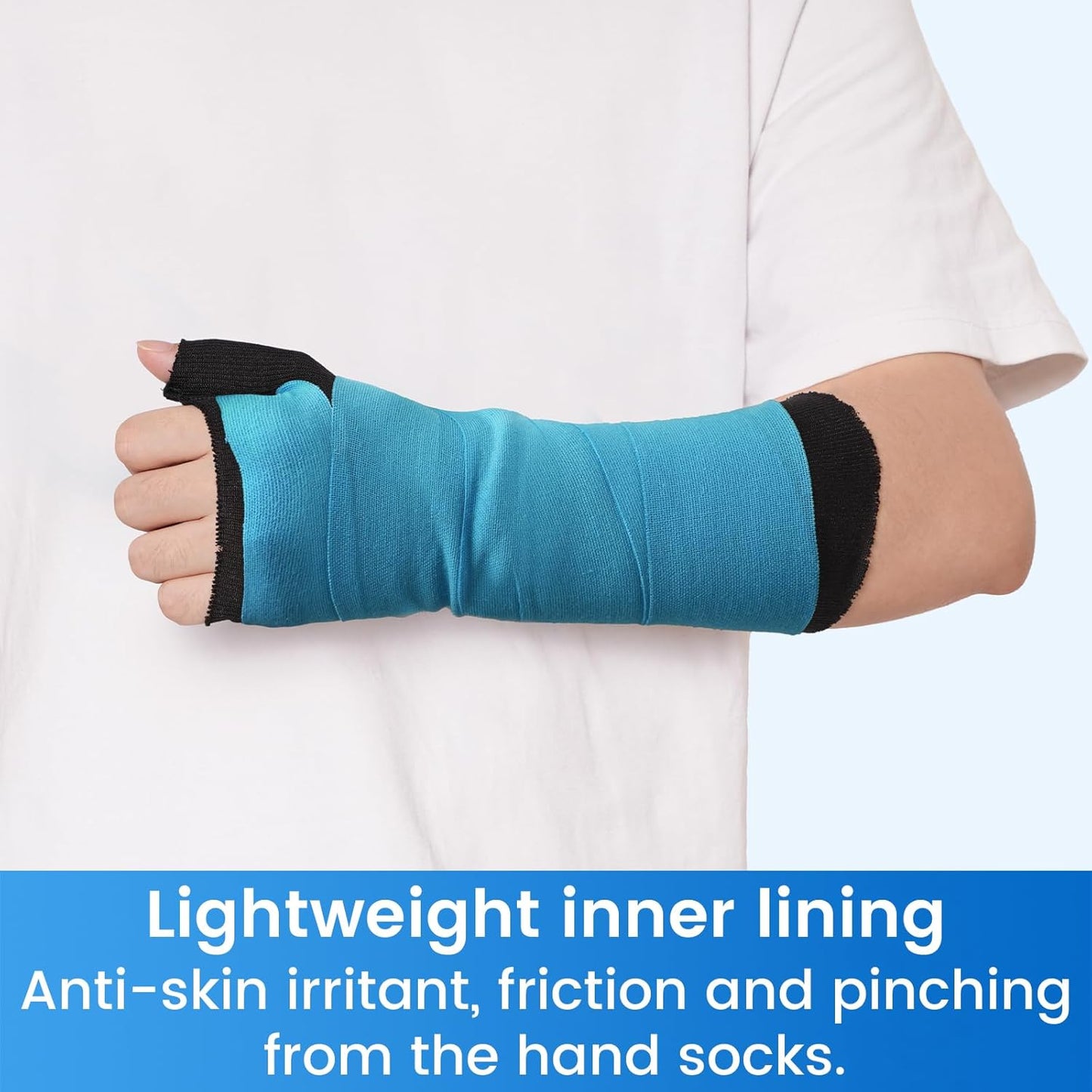 Hand Socks for Splint (Pack of 10), Elastic Cotton Stockinette Tubing, Surgical Sleeves for Arm, Wrist and Thumb Sleeve Under Brace, Cast Wrap Liner for Men & Women, Fit Left & Right Hands (Black, L)