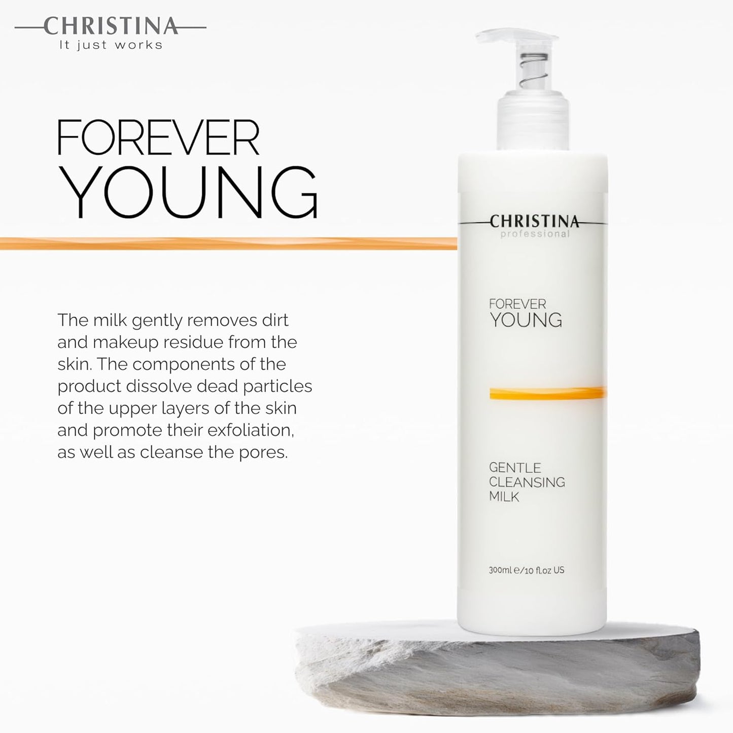 Christina Forever Young Gentle Cleansing Milk with Retinol for Face | Nourishing Formula with Glycolic Acid, Vitamin A, Vitamin E for Aging & Dry Skin | Suitable for ages 30-45+ | 24-Hour Care 300ml