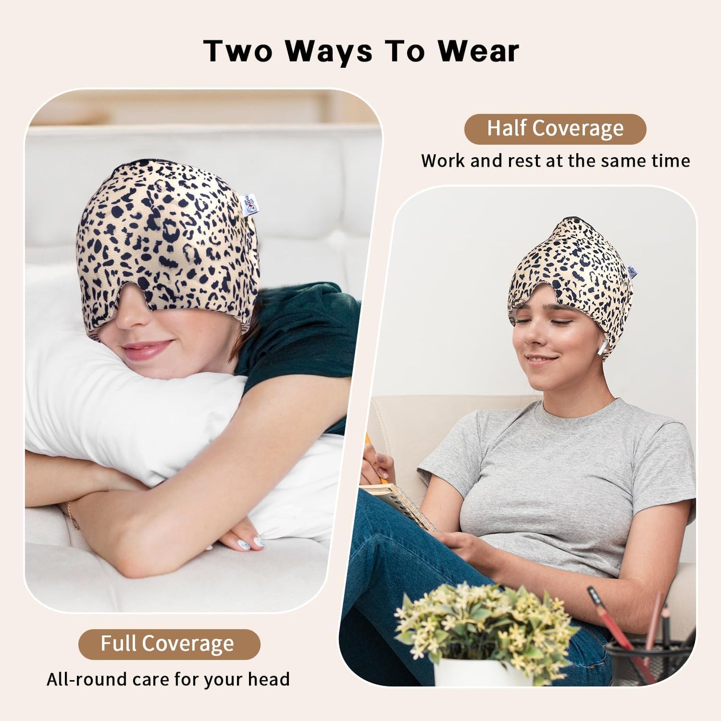Migraine Relief Cap, Gel Cooling Eye Mask, Cooling Gel Relief 2 Pack Set, Hot/Cold Therapy, Natural Relief Cap, Instant Headache Relief, for Sinus, Puffy Eyes,Tension, Stress Relief