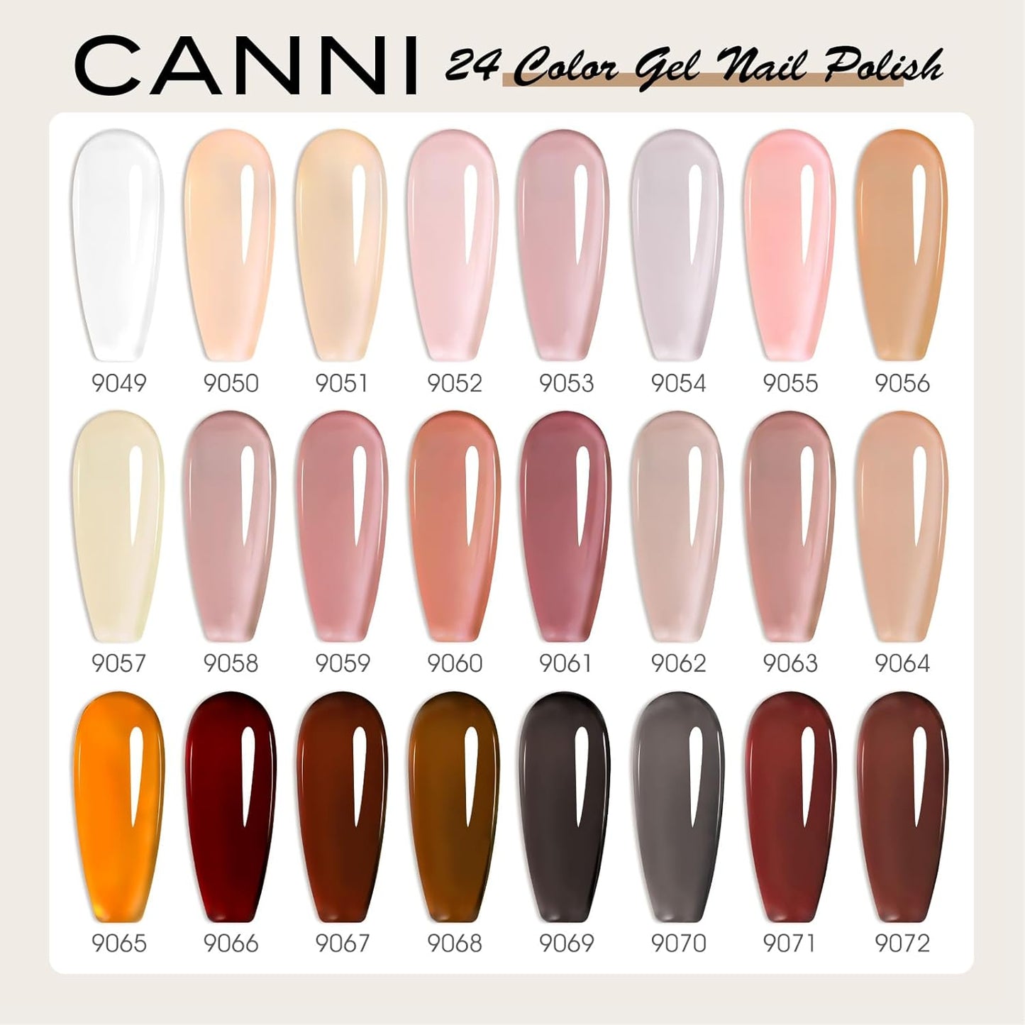 CANNI CC3 Jelly Gel Nail Polish Set with Color Card, 30Pcs Jelly Pink Gel Polish Nude Brown Color High Gloss Soak Off U V Nail French Nail Manicure Salon DIY