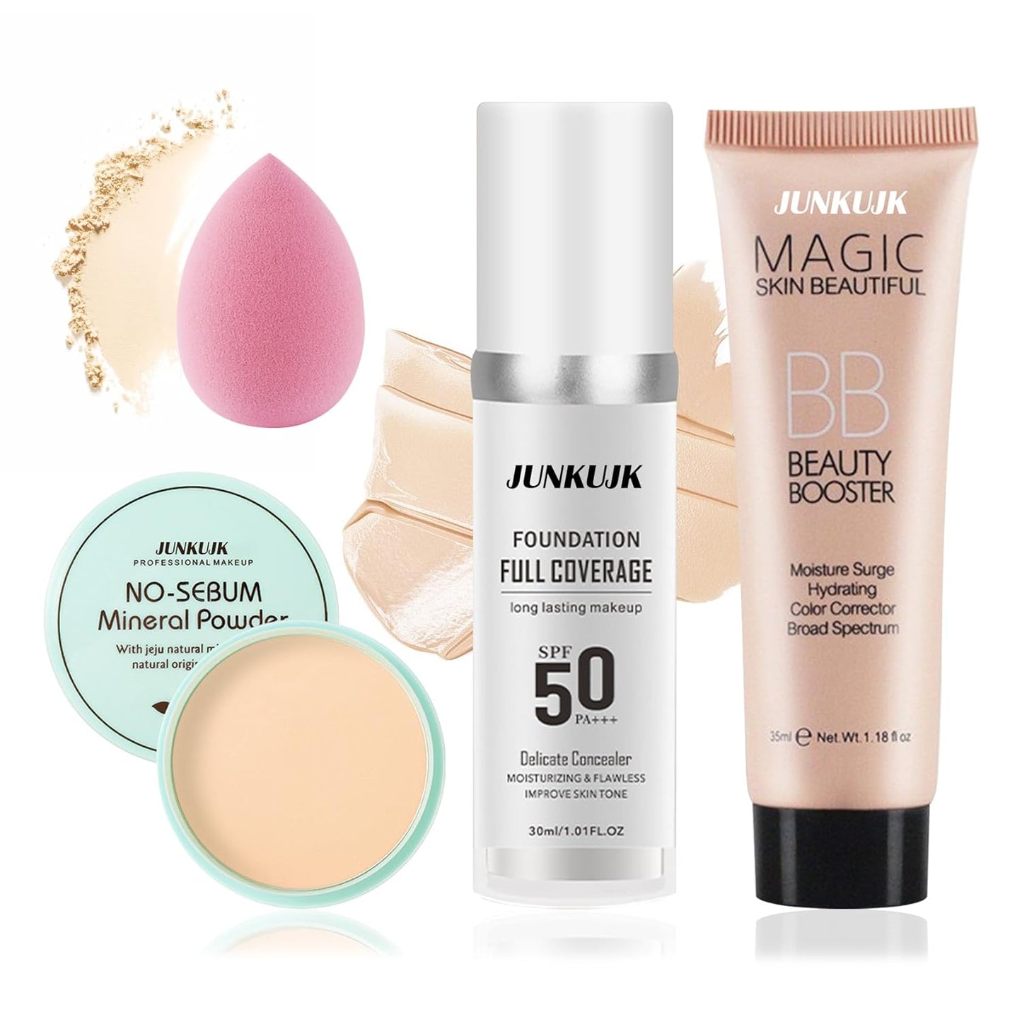 Color Changing Full Coverage Liquid Foundation Makeup Gift Set,Moisturizing BB Cream for Women,Flawless Loose Setting Powder Face Primer Base Makeup Kit With Make up Sponge