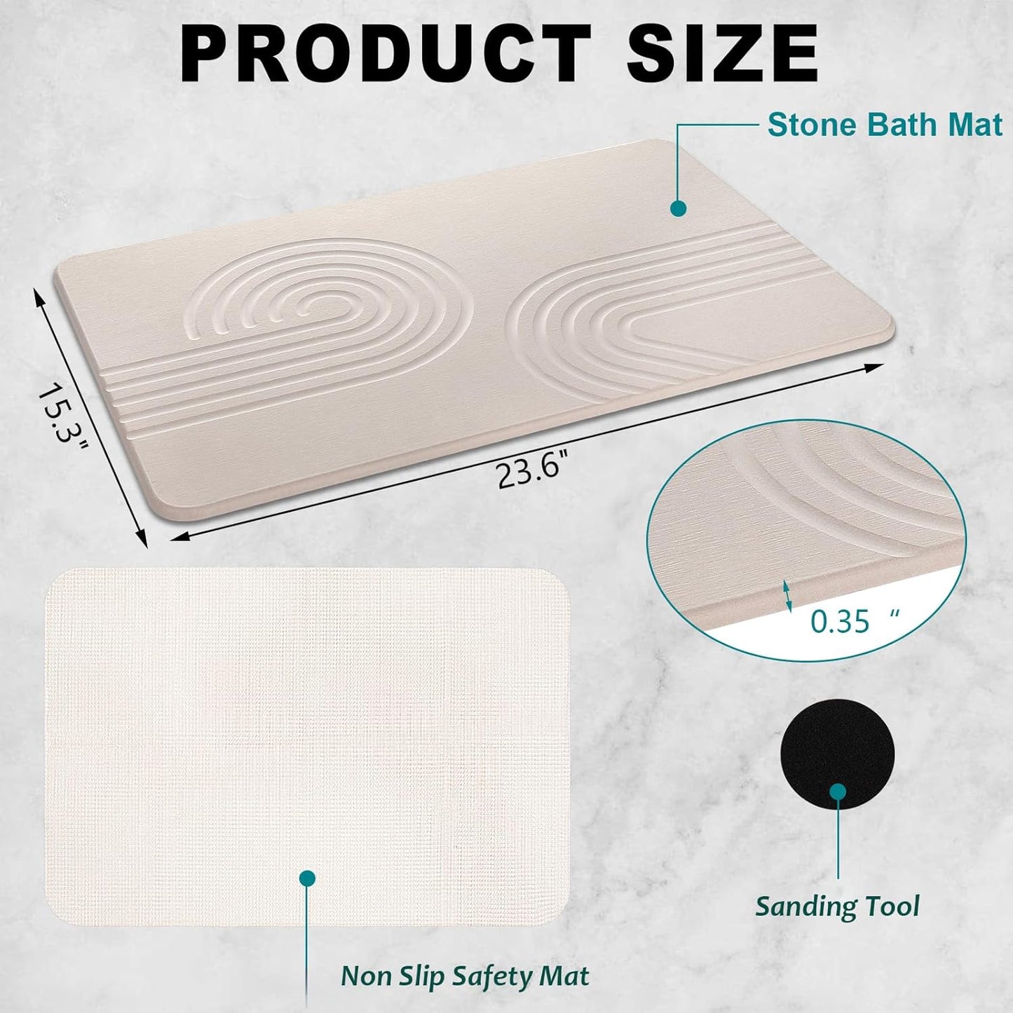 Elfcool Stone Bath Mat Diatomaceous Earth Shower Mat Non Slip Quick Dry Bath Stone Mat Super Absorbent Bathroom Floor Mat for Bathroom Kitchen Counter (Off White 02)