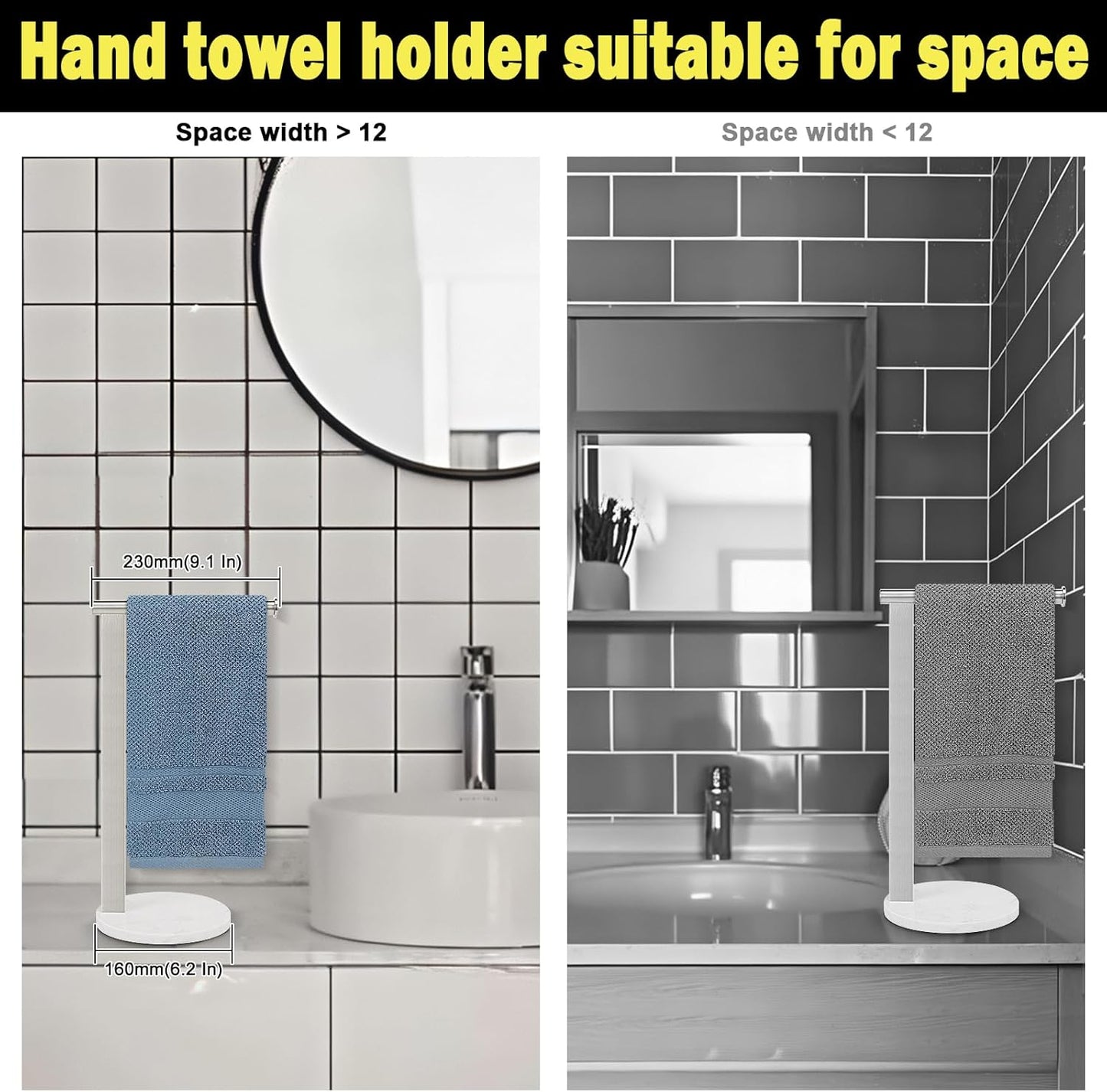 Stainless Steel L-Shaped Hand Towel Holder, SUS304 Bathroom Towel Rack with Thickened Base for Countertop Vanity (Chrome)