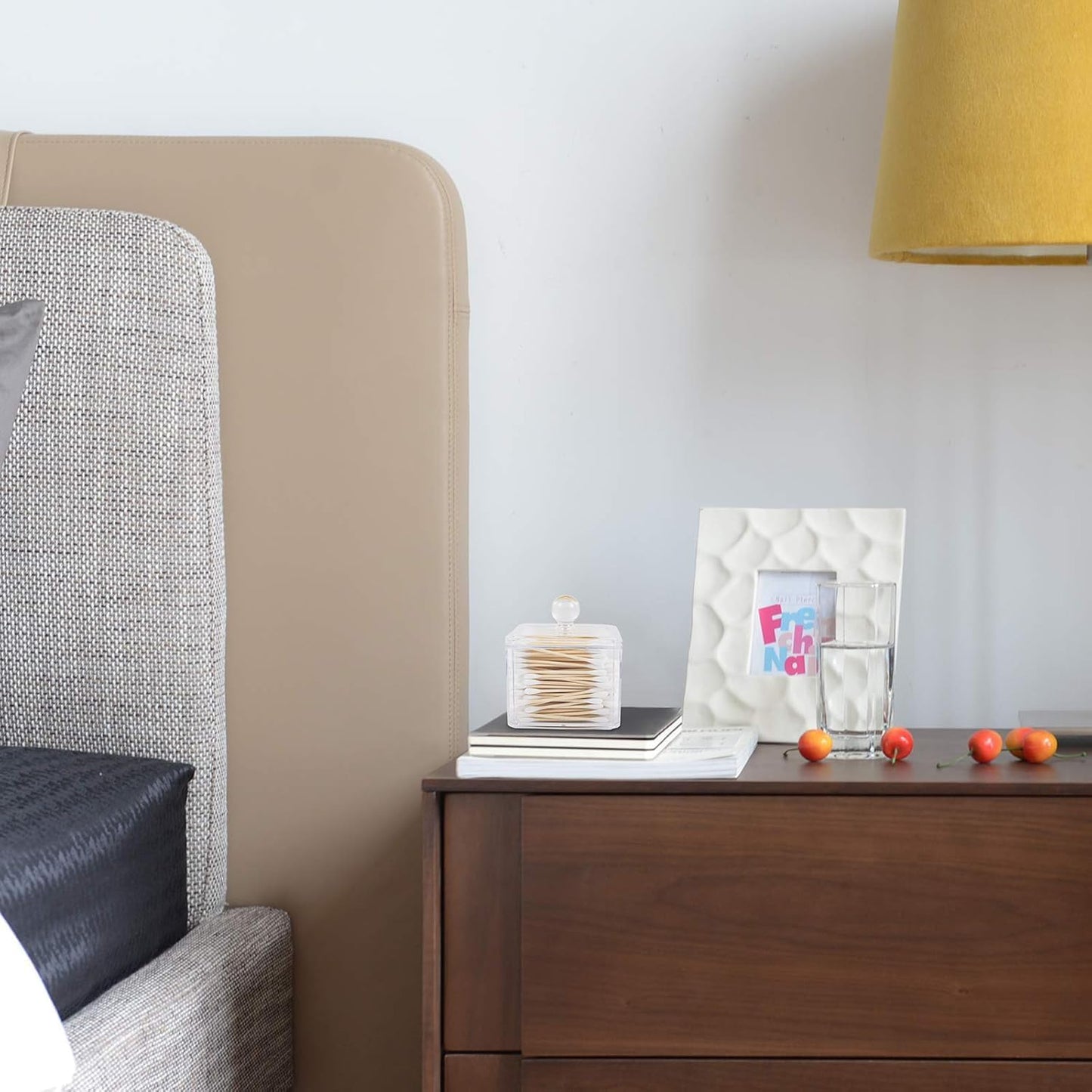 AXX Qtip Dispenser Apothecary Jars Bathroom - Qtip Holder Storage Canister Clear Plastic Jar for Cotton Swab,Q-Tips,Cotton Rounds (J#Clear 1Pcs)