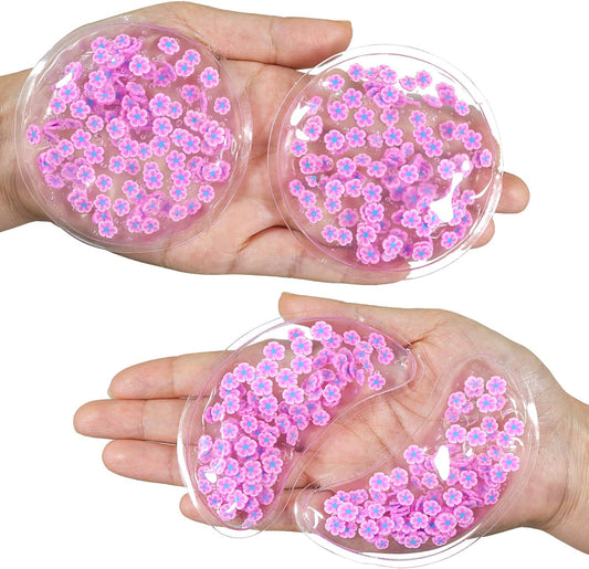 4PCS Gel Eye Ice Pack Set, Cold & Hot Compress, Reusable Cooling Gel Pads for Strain Relief, Relaxation, SPA and Sleep (4 Purple Flowers-2)