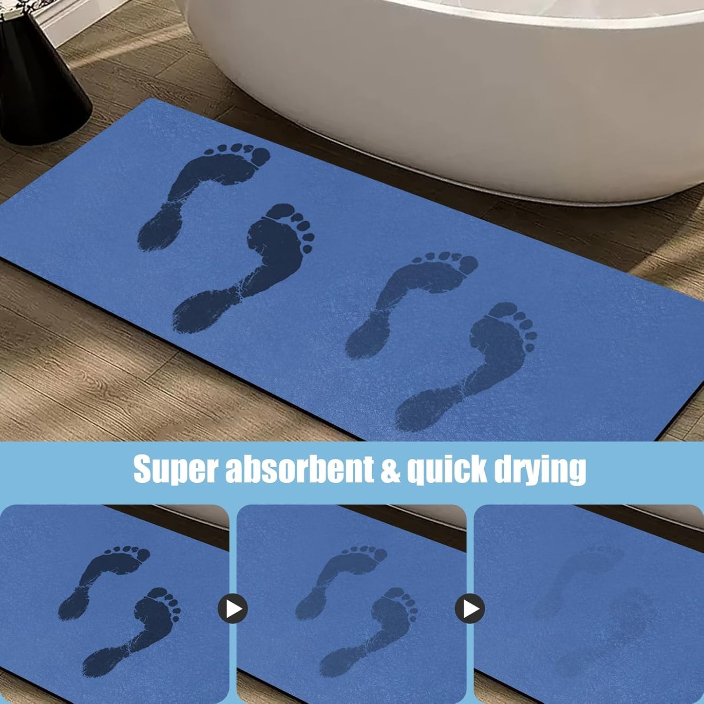 Diatomaceous Earth Bath mat Bathroom Rugs Super Absorbent Quick Dry Non Slip Bath Mat Thin Bathroom Floor Mats Fit Under Door-Shower Rug for in Front of Bathtub Shower, Blue, 23.6"x66.9"