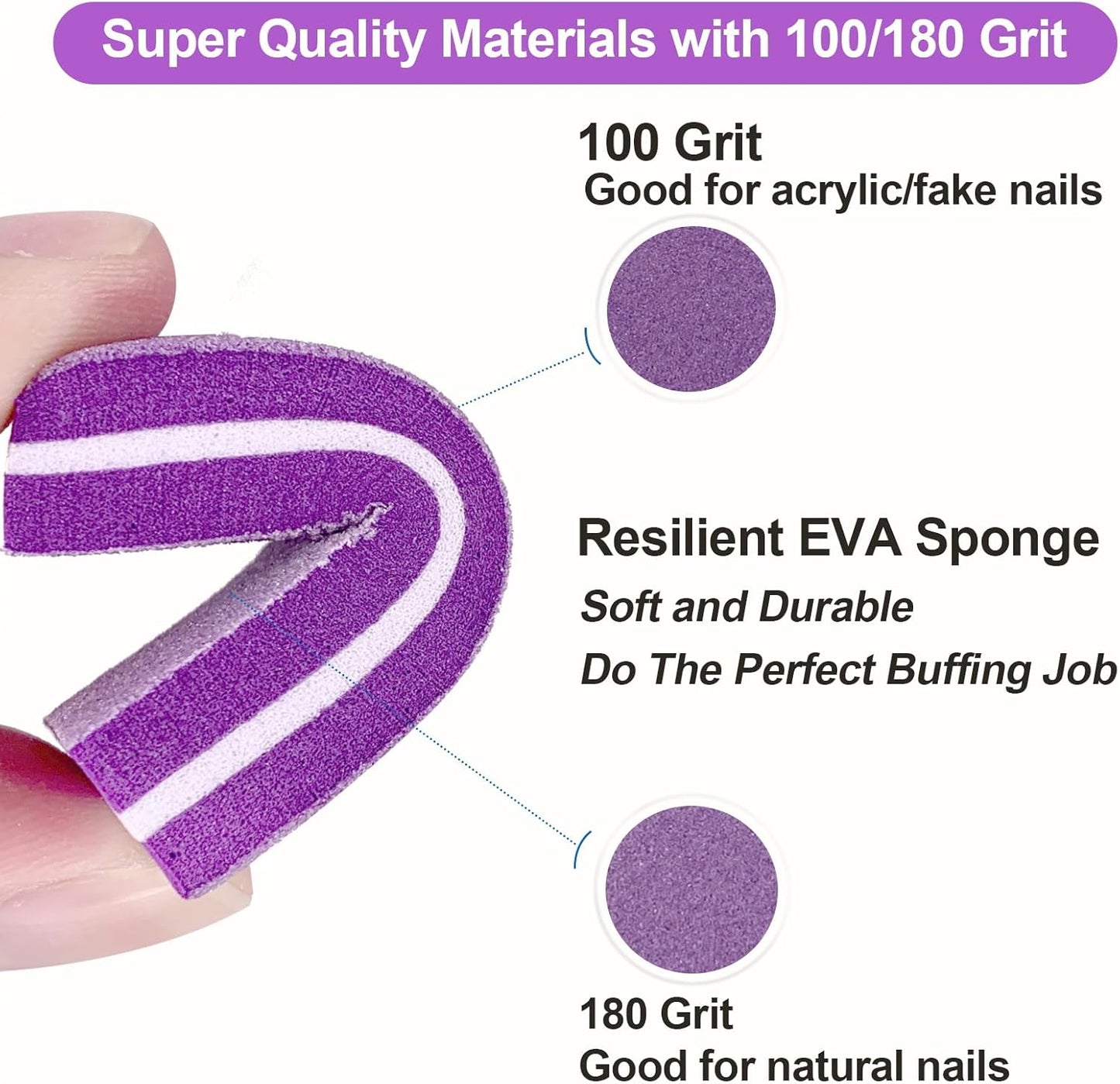 Nail Buffers (30 Pcs), Buffer Block Nail File for Acrylic and Natural Nails, 100/180 Grit Small Nail Buffer Block Bulk Buffing Nail Buff limas para unas acrilicas Professional Manicure Set Purple